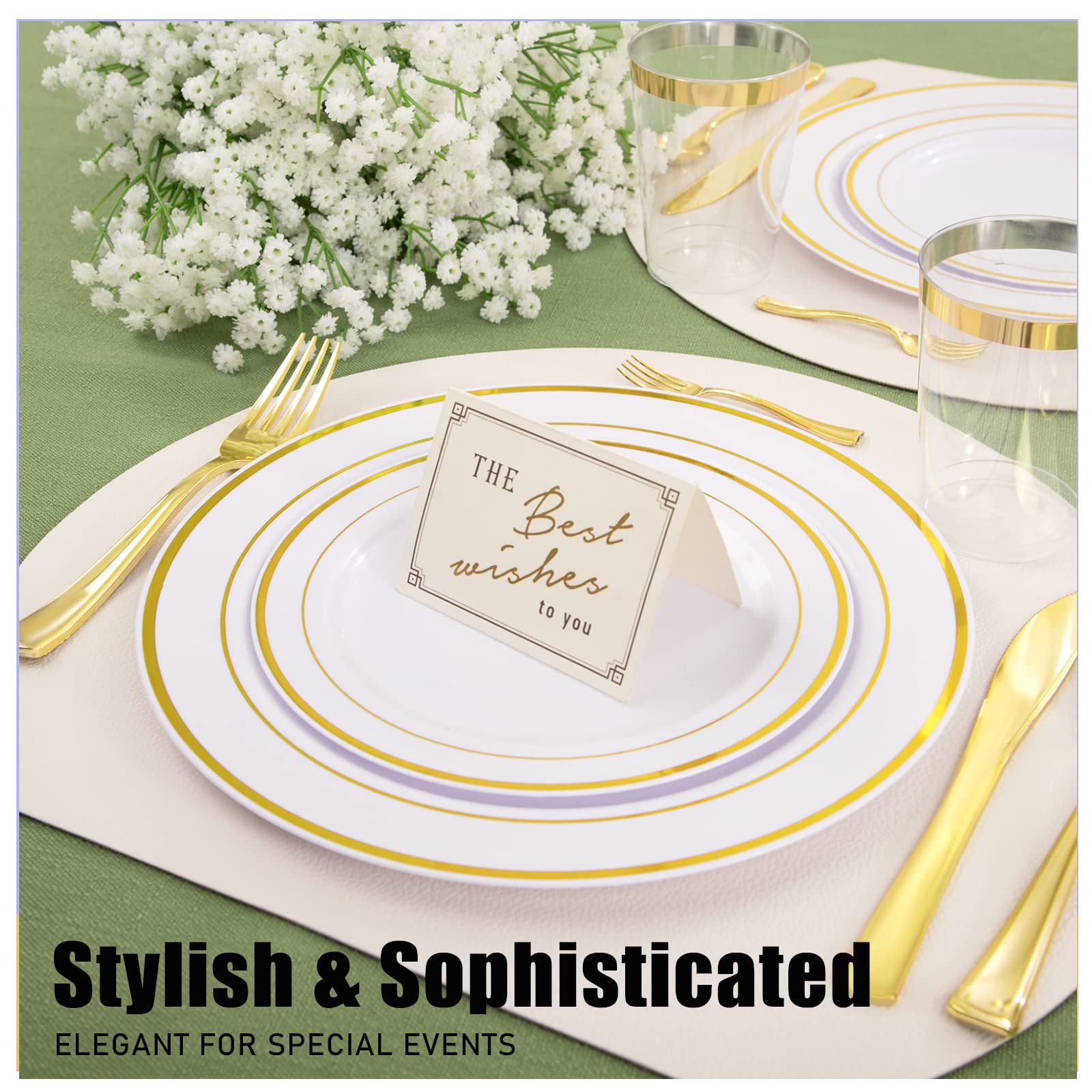 WDF300 Pieces Gold Plastic Silverware - Heavy Duty Disposable Cutlery Set Plastic Gold Silverware Set Includes 100 Forks, 100 Spoons, 100 Knives for Party