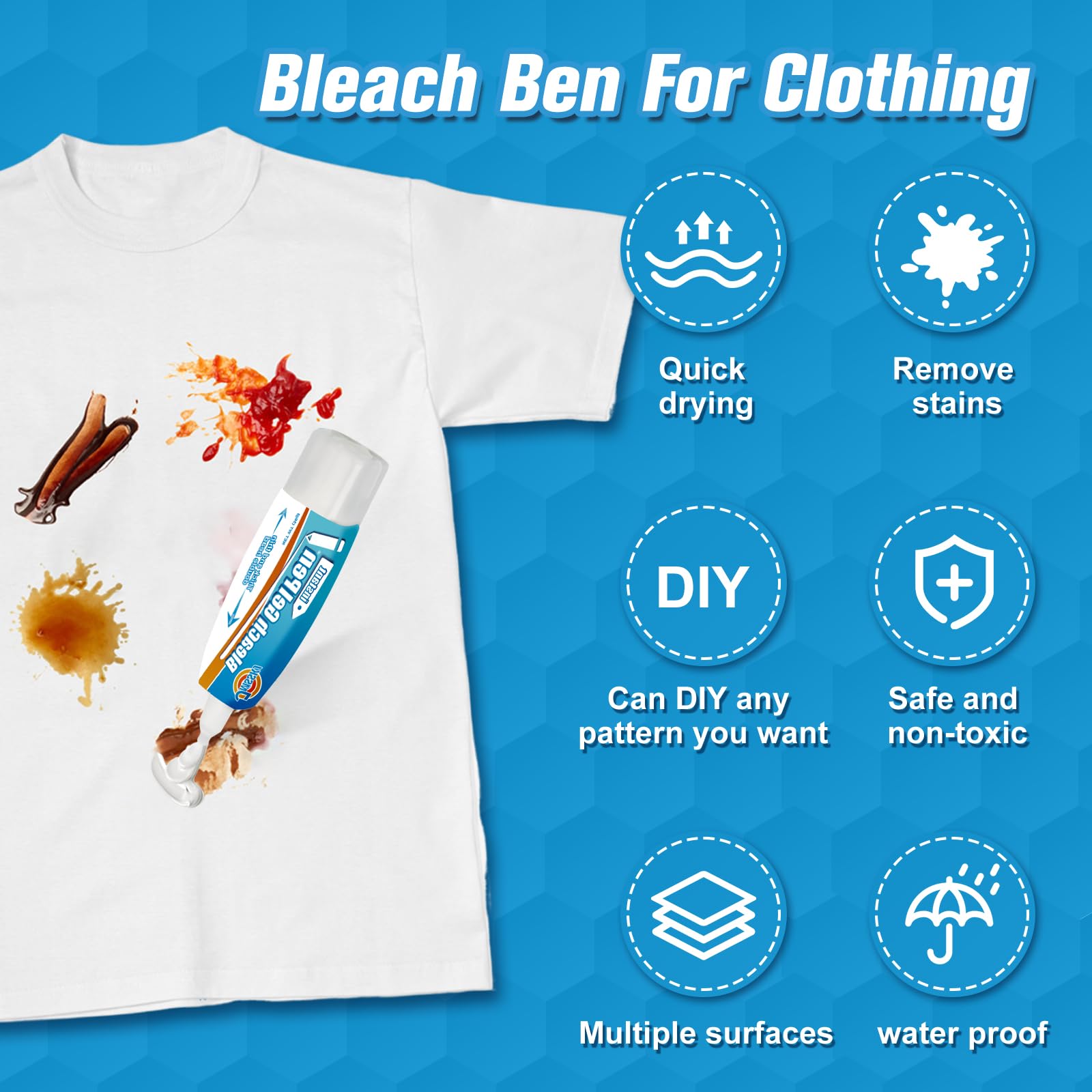 Bleach Pen, Bleach Pen For Clothing, Stain Remover Pen, Mold Stain Remover Gel, Clothing Bleached DIY design, Travel Accessories, Lnstantly Remove Stains, Pearl white (1.76 Fl Oz (Pack of 1), Lemon)
