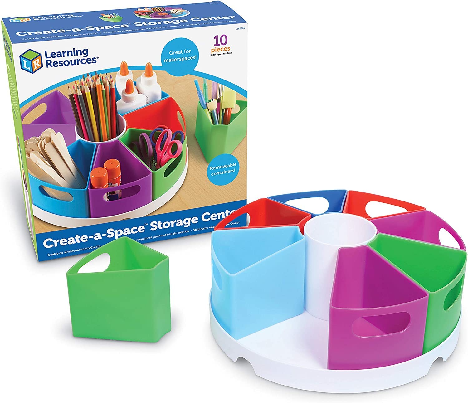 Learning Resources Create a Space Storage Center - منظم ألعاب مكتبي، مستلزمات ضرورية لمساحة العمل في الفصول الدراسية، تنظيم التعليم المنزلي، الفنون والحرف اليدوية، منظم دوار، مستلزمات مكتبية ومعلمي