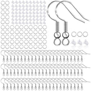 925 Sterling Silver Plated Earring Hooks 150 PCS/75 Pairs,Ear Wires Fish Hooks,500pcs Hypoallergenic Earring Making kit with Jump Rings and Clear Silicone Earring Backs Stoppers (Silver)