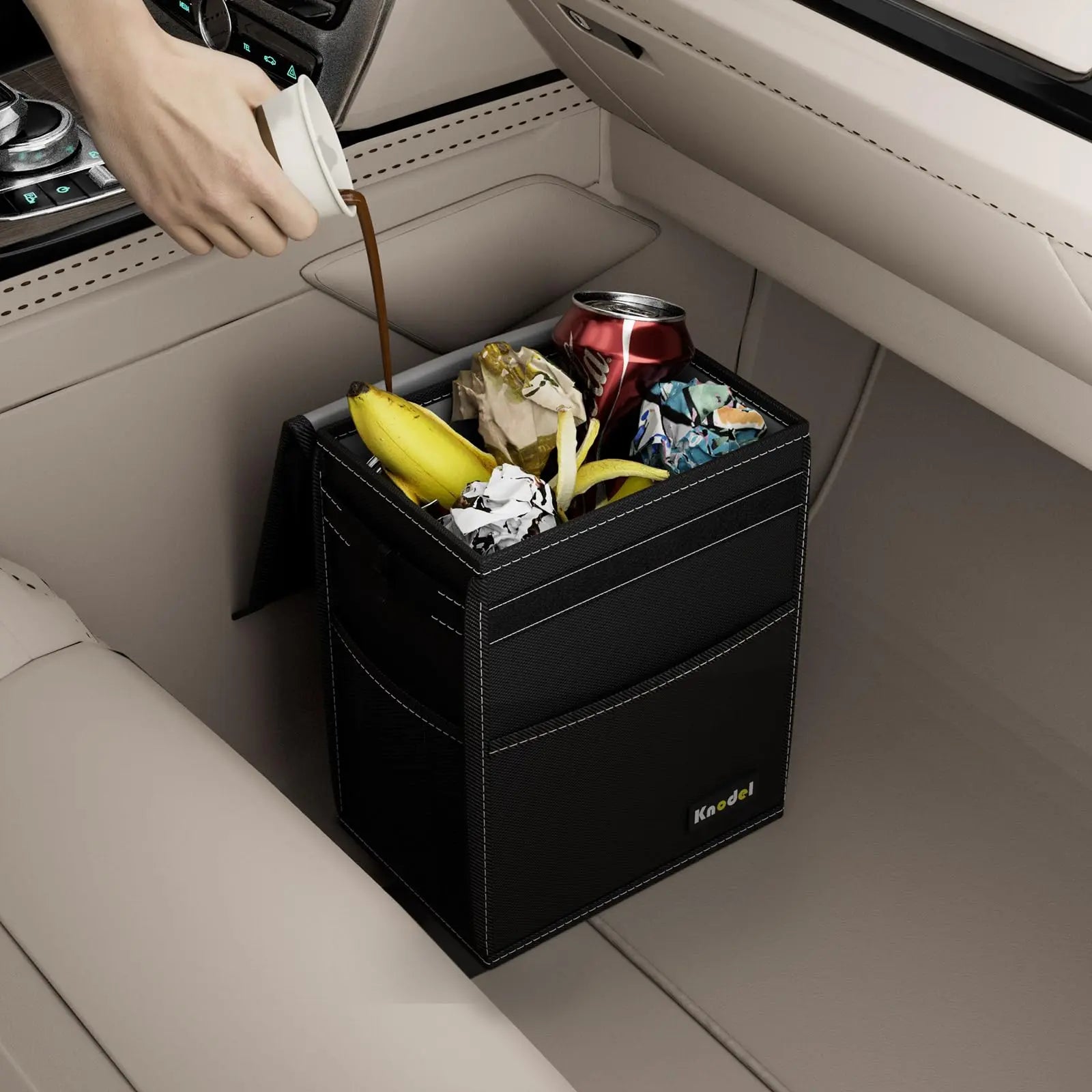 K KNODEL 2 Gallon Black Leak-Proof Waterproof Car Trash Can with Lid