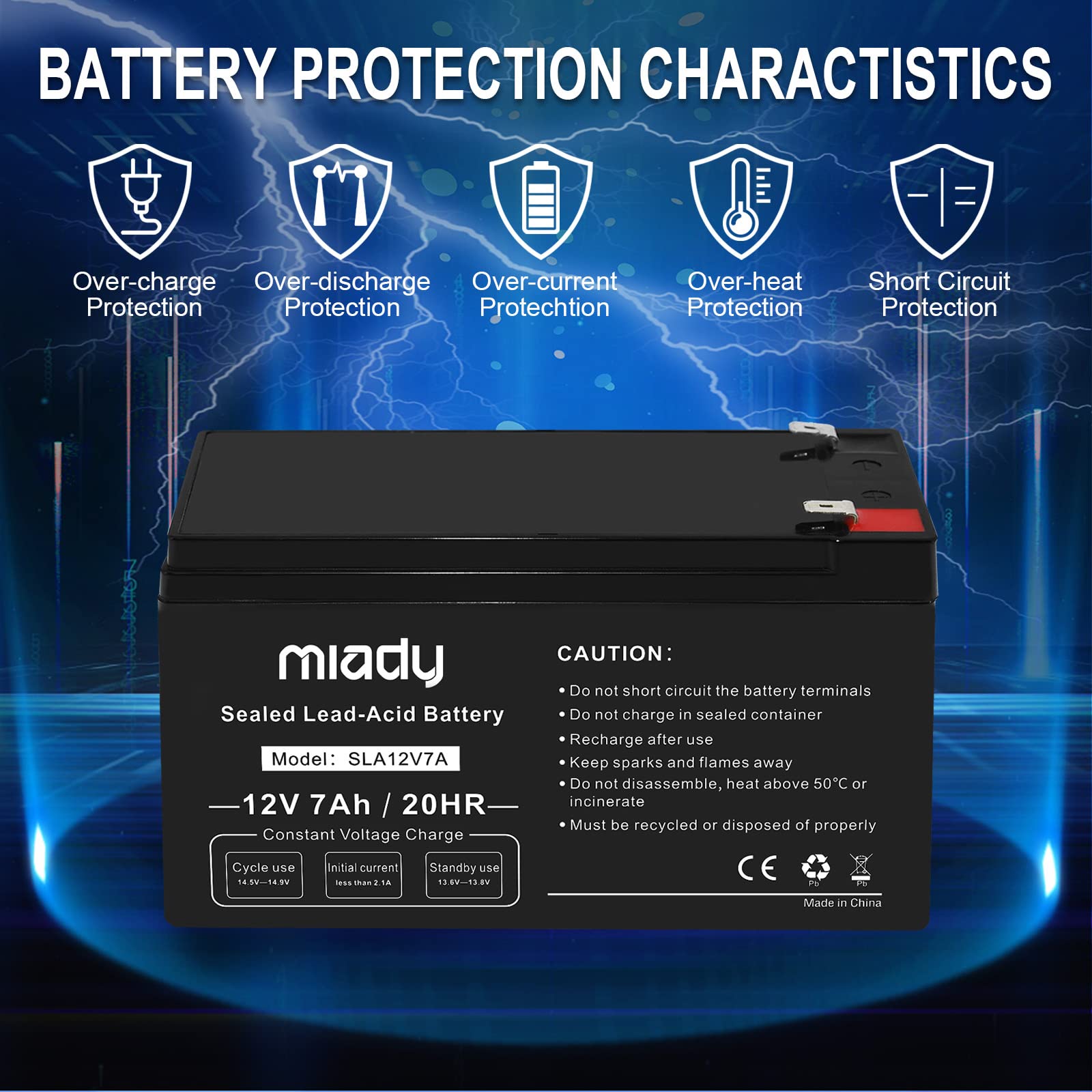 Miady 12V 7Ah Rechargeable Sealed Lead Acid Battery (2 Pack)