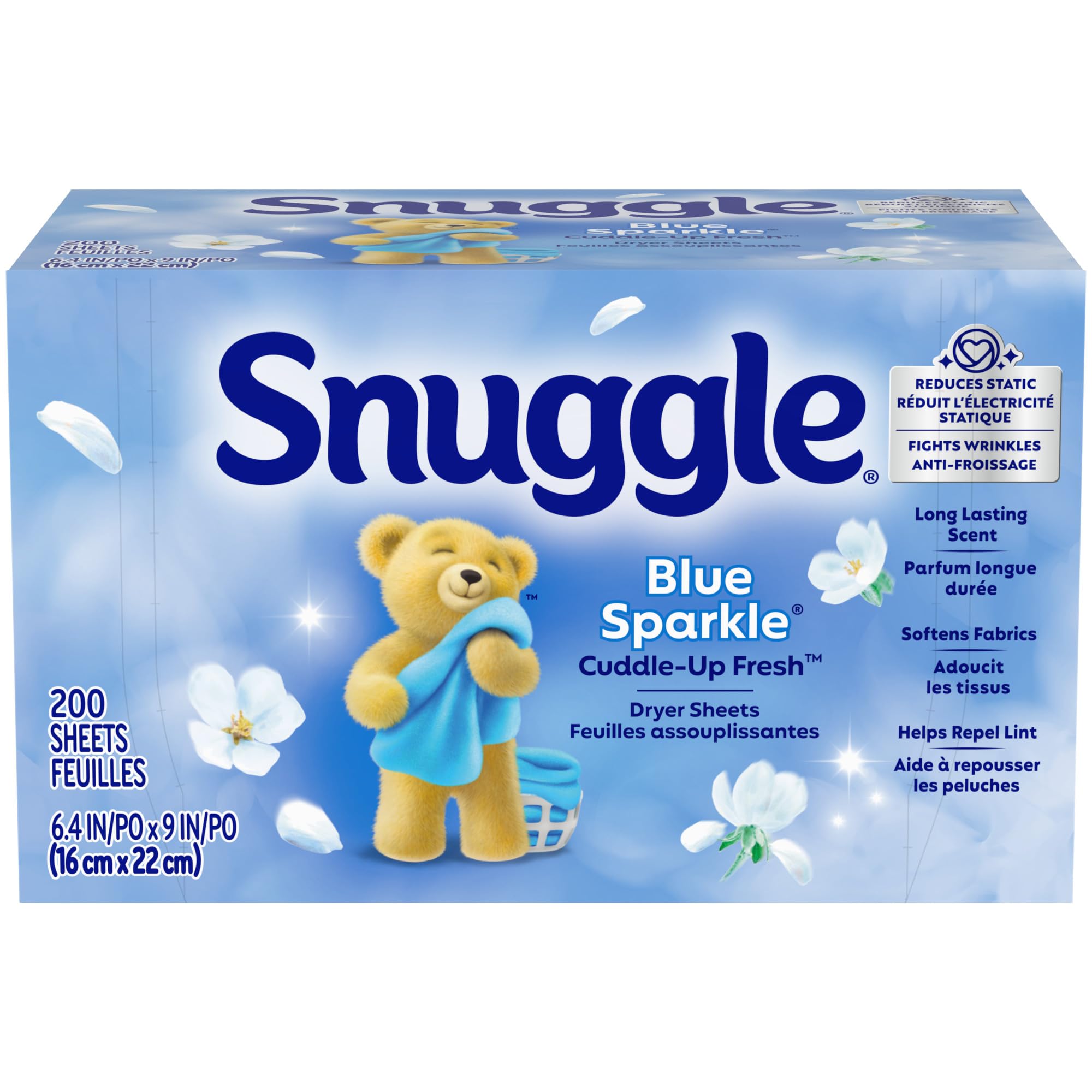 Snuggle Dryer Sheets, Long Lasting Fresh and Clean Scent, Laundry Fabric Softener, Control Static, Reduce Wrinkles, HE Safe, 200 Count