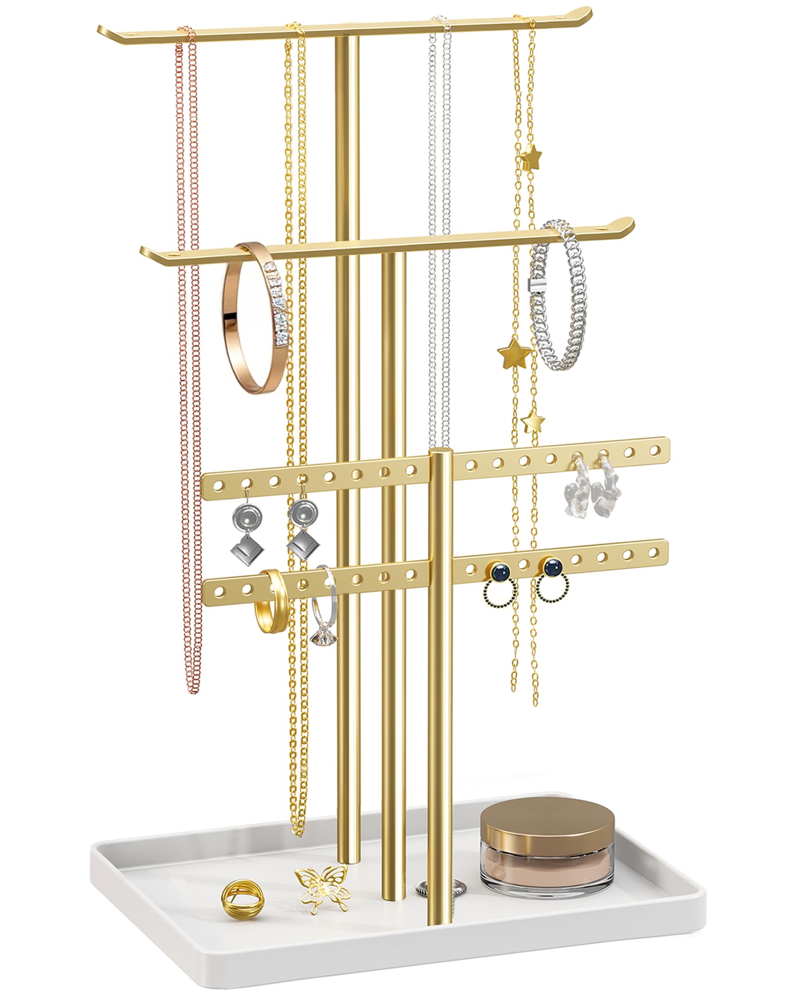 pickpiff Jewelry Stand Holder Organizer: 14.5" Sturdy Hanger for 80 Pcs Jewelry, Gift for Women, Gold Jewlery Tower for Necklace, Earring, Bracelet