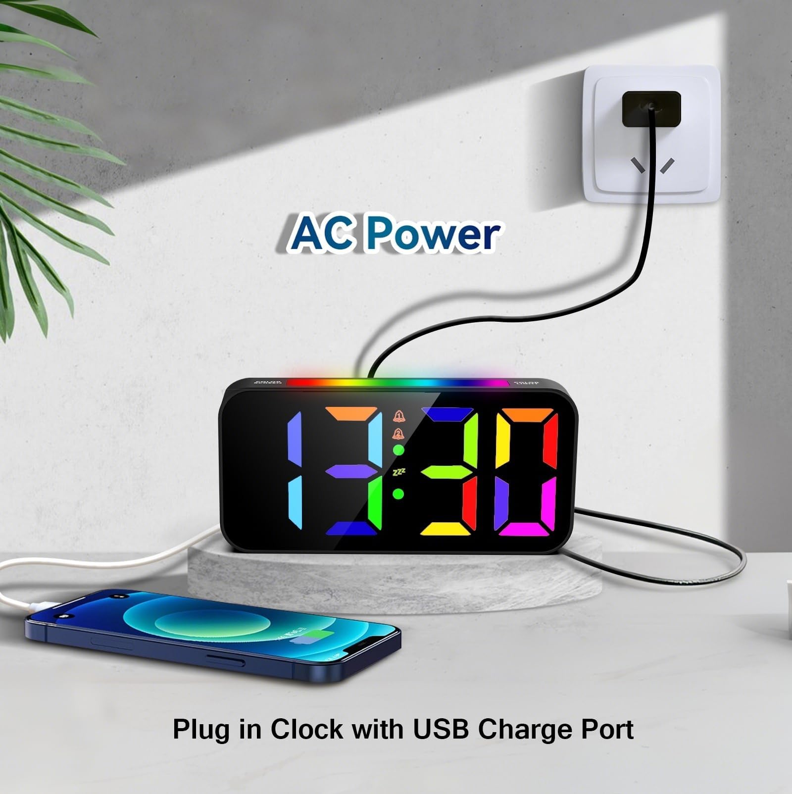 Topski Loud Alarm Clocks for Bedrooms Heavy Sleepers, Plug-in Digital Bedside Clock with Night Light, Large Display, Dual Alarm, Snooze, Dimmable for Kids Teens Boys Girls