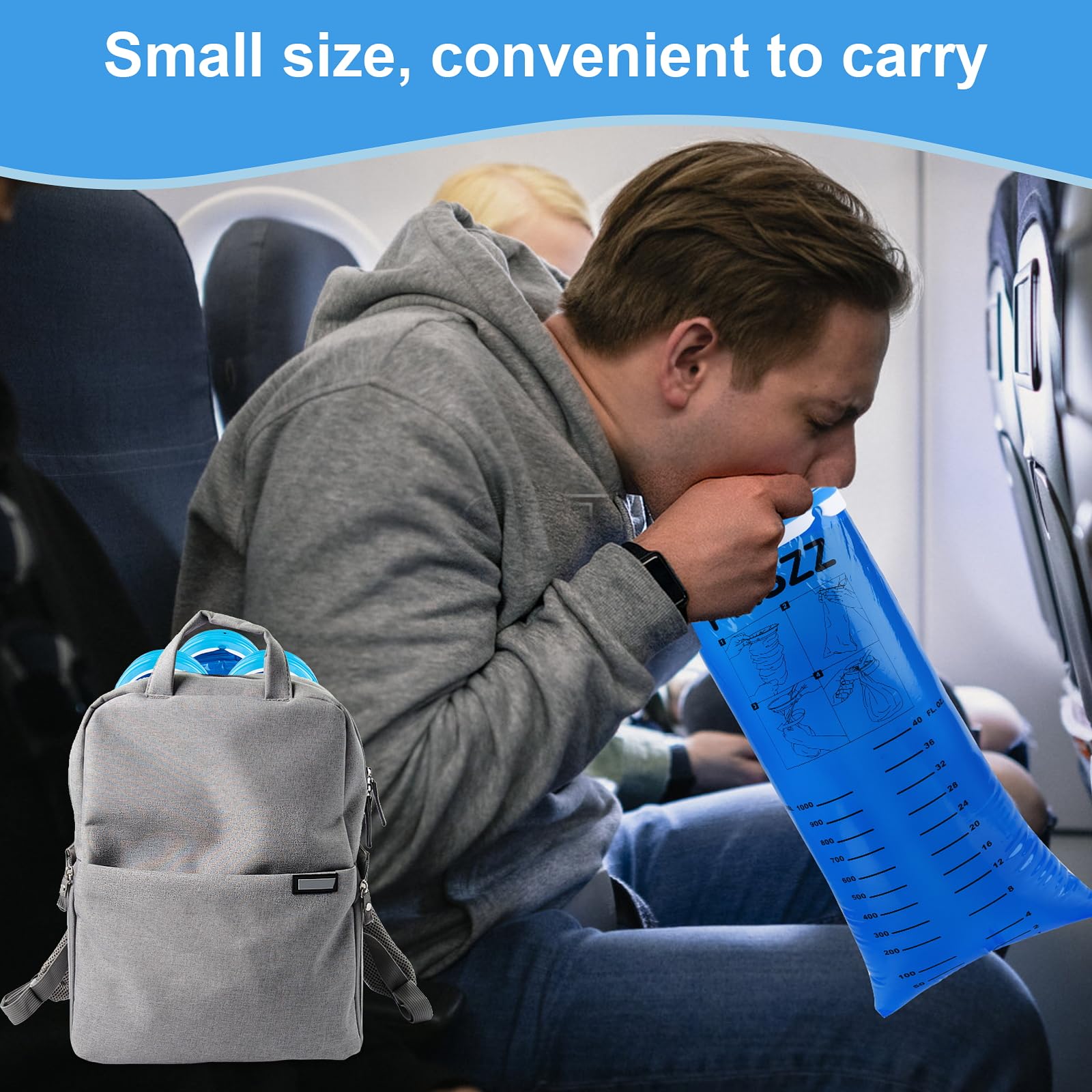 PHSZZ 40 Pack Vomit Bags Disposable, Leak Resistant Barf Bags, Portable Blue Vomit Bag, 1000 Ml Emesis Puke Throw Up Nausea Motion Sickness Bag for Car, Aircraft, Taxi