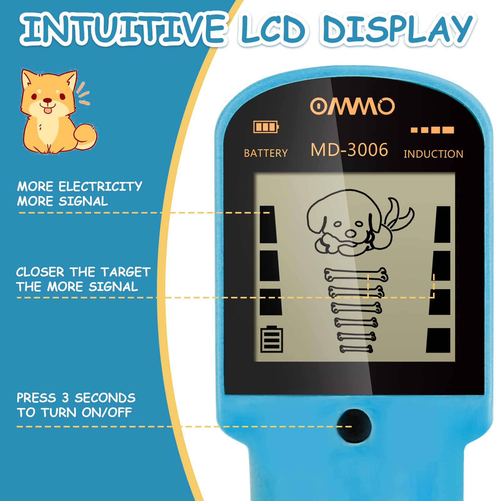 OMMO Metal Detector, Adjustable 27.5”-37.8” Metal Detector for Kids with Intuitive LCD Display, Lightweight Kids Metal Detectors with 6” Search Coil for Exploration Hiking