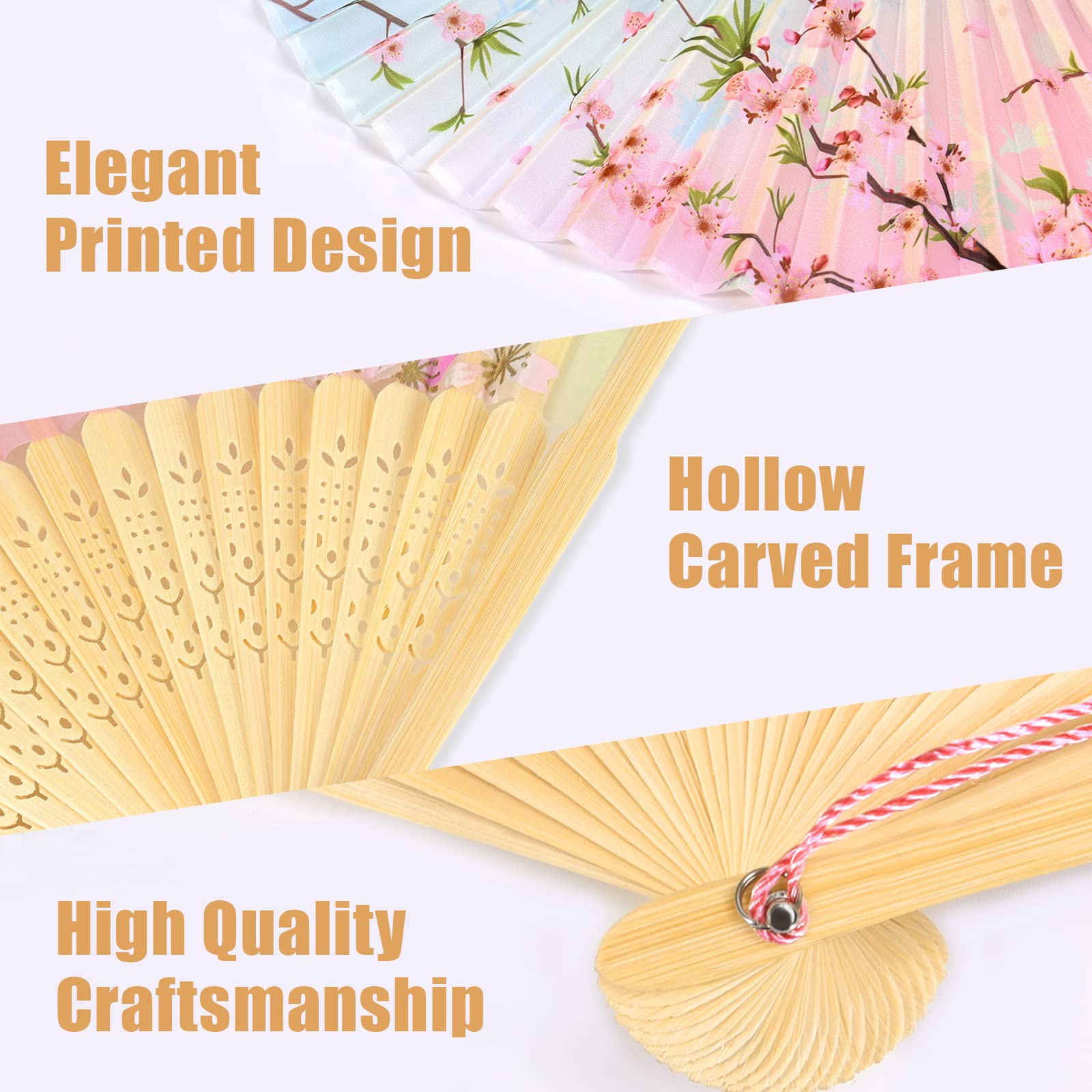 WEARXI Handheld Fan, 4 PCS Silk Hand Fan Foldable, Hand Fans for Women Foldable, Bamboo Folding Hand Held Fan, Mothers Day Mom Gifts for Women, Paper Fans for Line Dancing, Party, Wedding & Home Decor