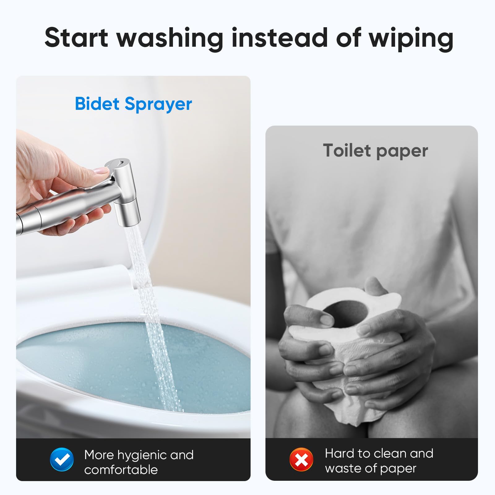 Arofa Handheld Toilet Bidet Sprayer for Toilet-Adjustable Water Pressure Control with Bidet Hose for Feminine Wash, Stainless Steel Brushed Nickel Bidet Faucet Cloth Diaper for Baby Wash