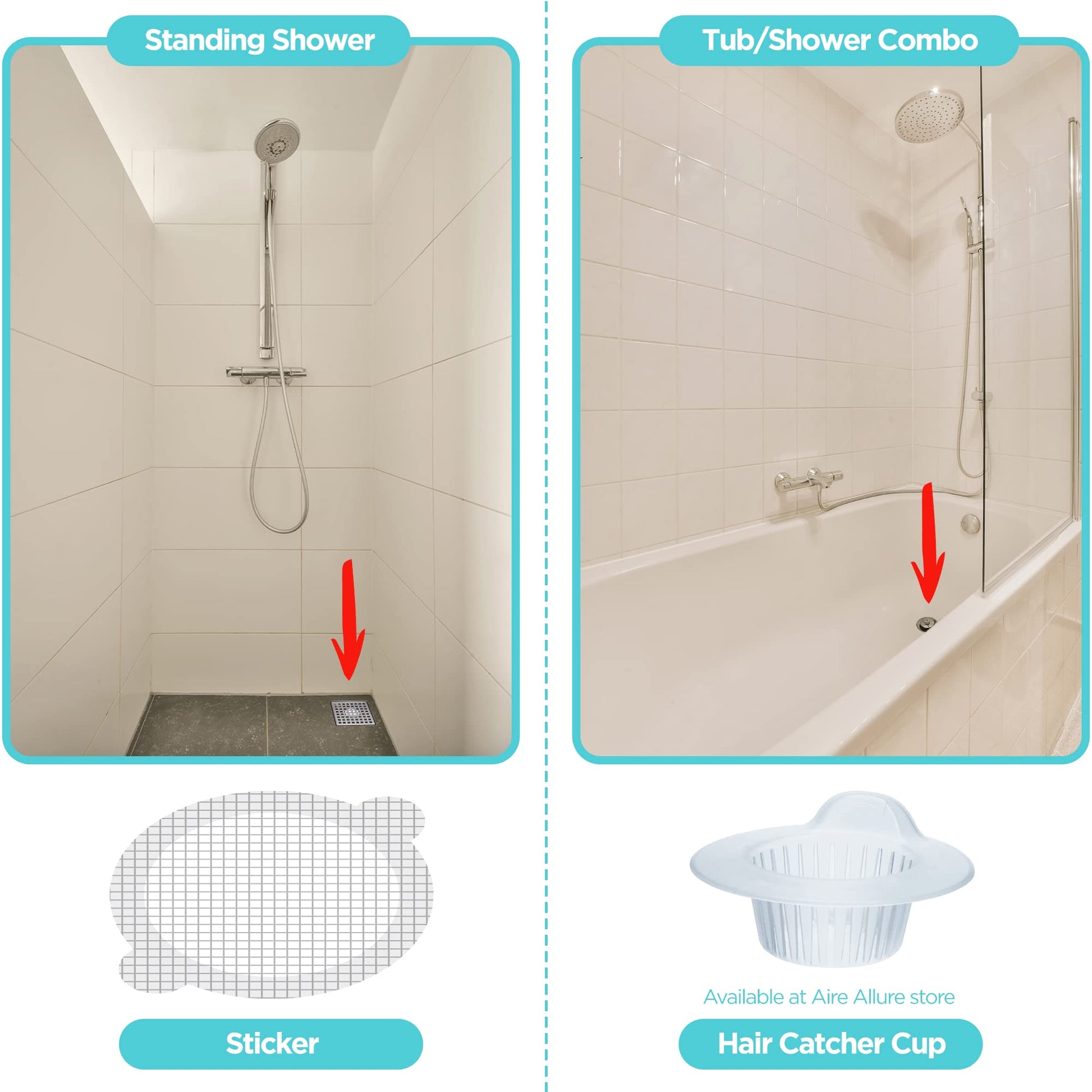 Aire Allure, 25 Pack, Disposable Shower Drain Hair Catcher Mesh Stickers