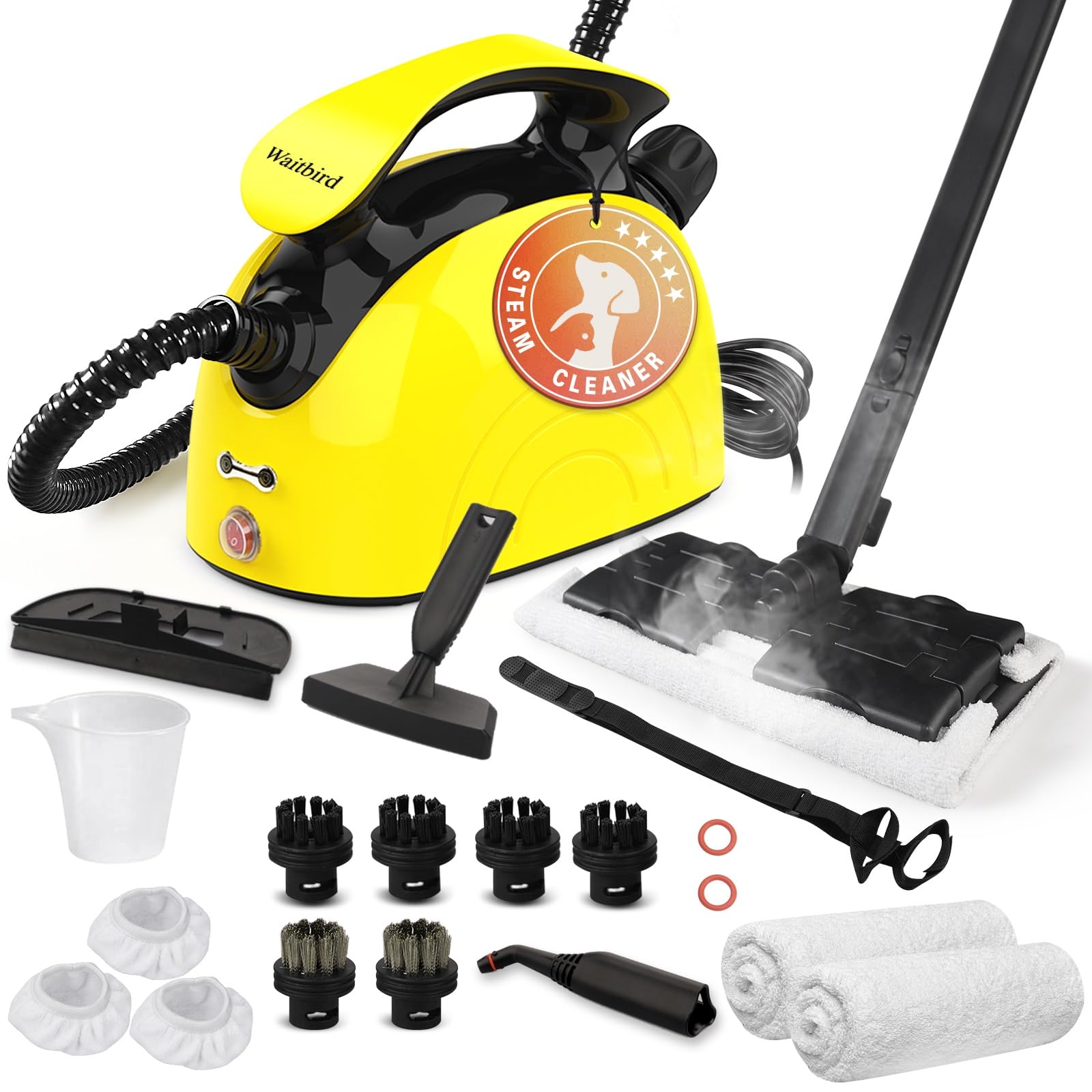 Steam Cleaner, Multipurpose Powerful Steamer with 21 Accessories, 248 degreesF High-Temperature Steam for Floors, Grout, Tiles, Carpet, Cars - Portable 1.08L Tank, Child Lock, Chemical-Free Cleaning (Yellow)