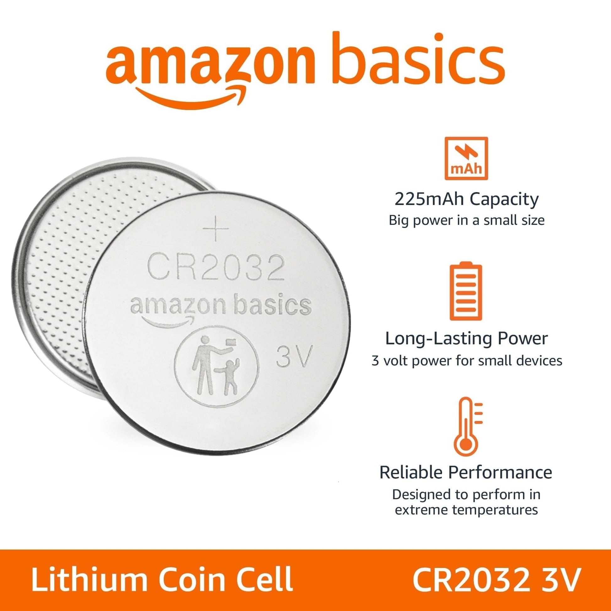 Amazon Basics CR2032 Lithium Batteries, 4-Pack, Child-Proof Package, Non-Coated - AirTag Compatible