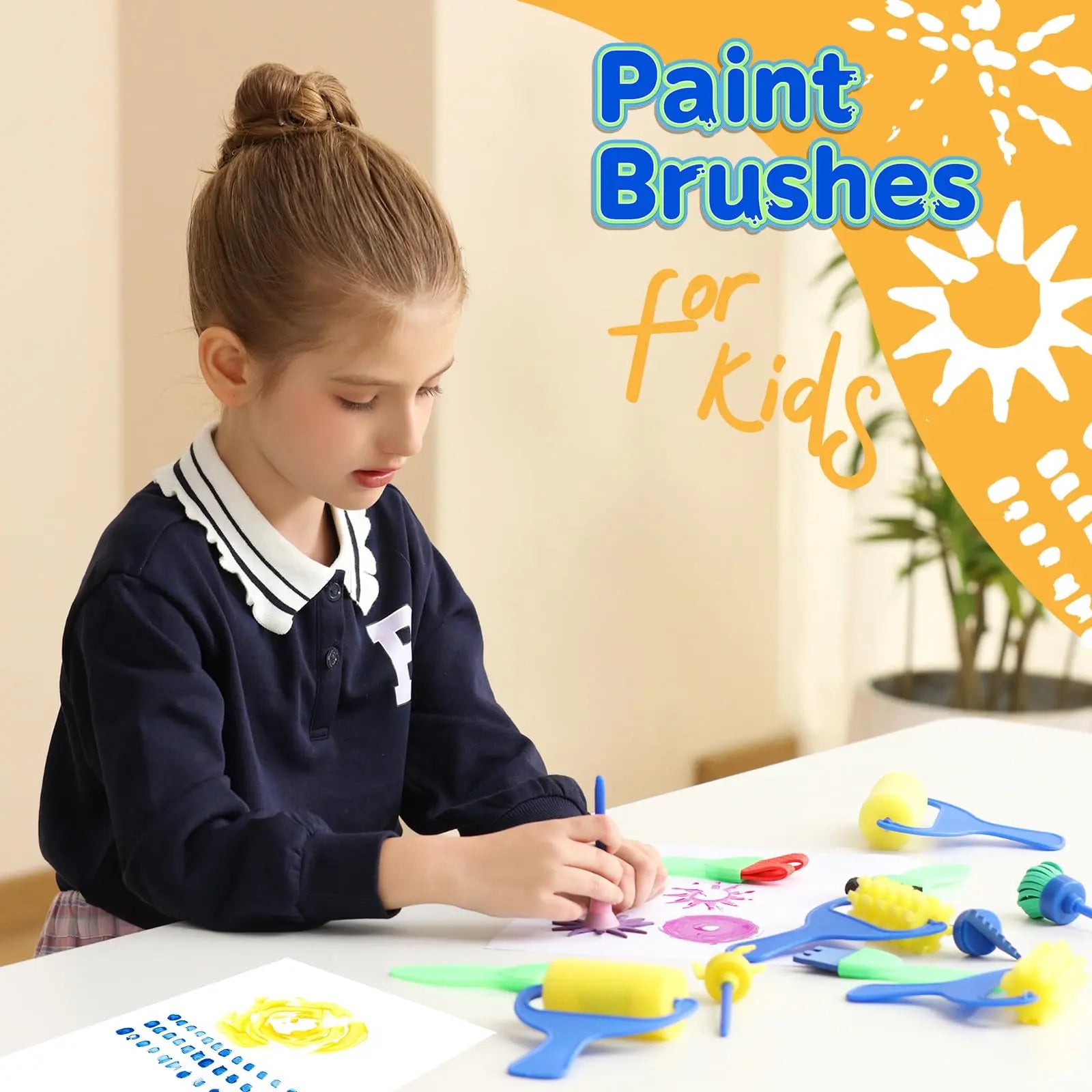 YGDZ Kids Paint Brushes, 12 Pack Washable Painting Brushes for Toddlers Kids Early Learning Toys Foam Roller Sponge Arts Crafts Gift