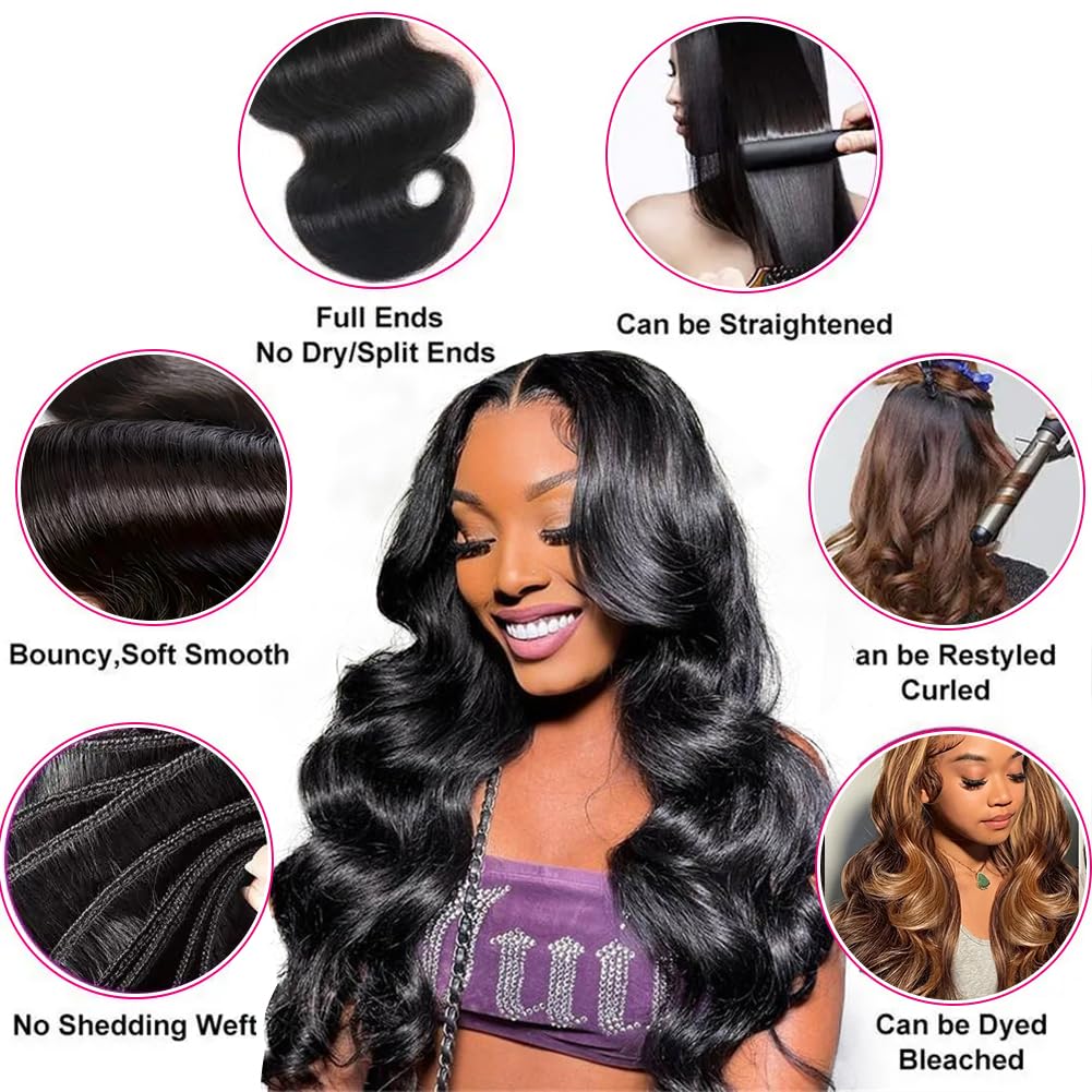 MDL 12A Body Wave Bundles Human Hair 16 18 20 Inch Human Hair Bundles 100% Unprocessed Brazilian Virgin Hair 3 Bundles weave for Black Women Natural Color