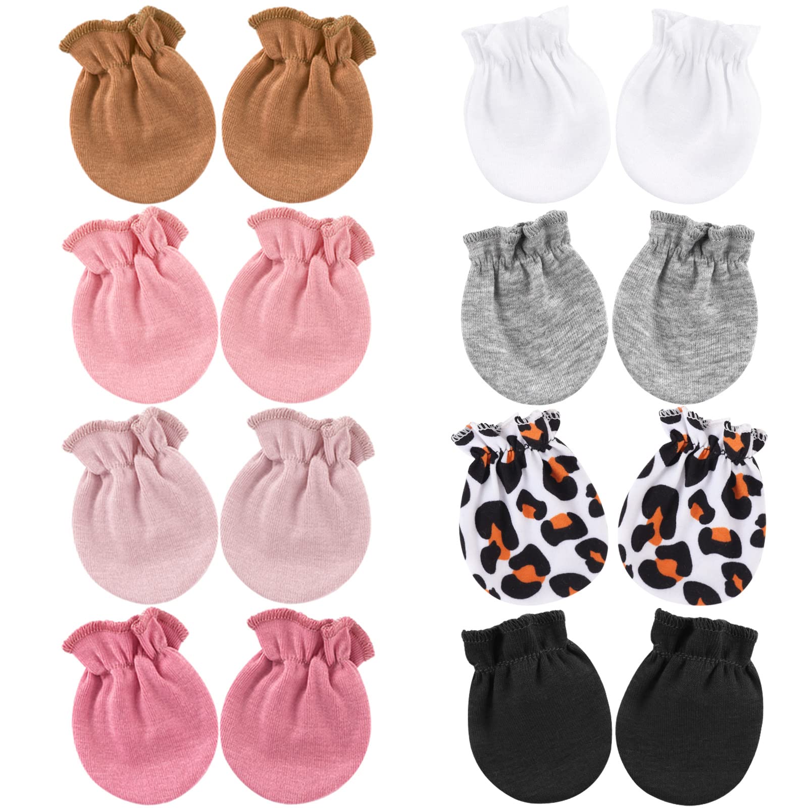 BQUBO Newborn Infant Toddler Mittens Leopard Print No Scratch Cotton Elastic Wrist Gloves Hypoallergenic for 0-6 Months Baby Boys Girls