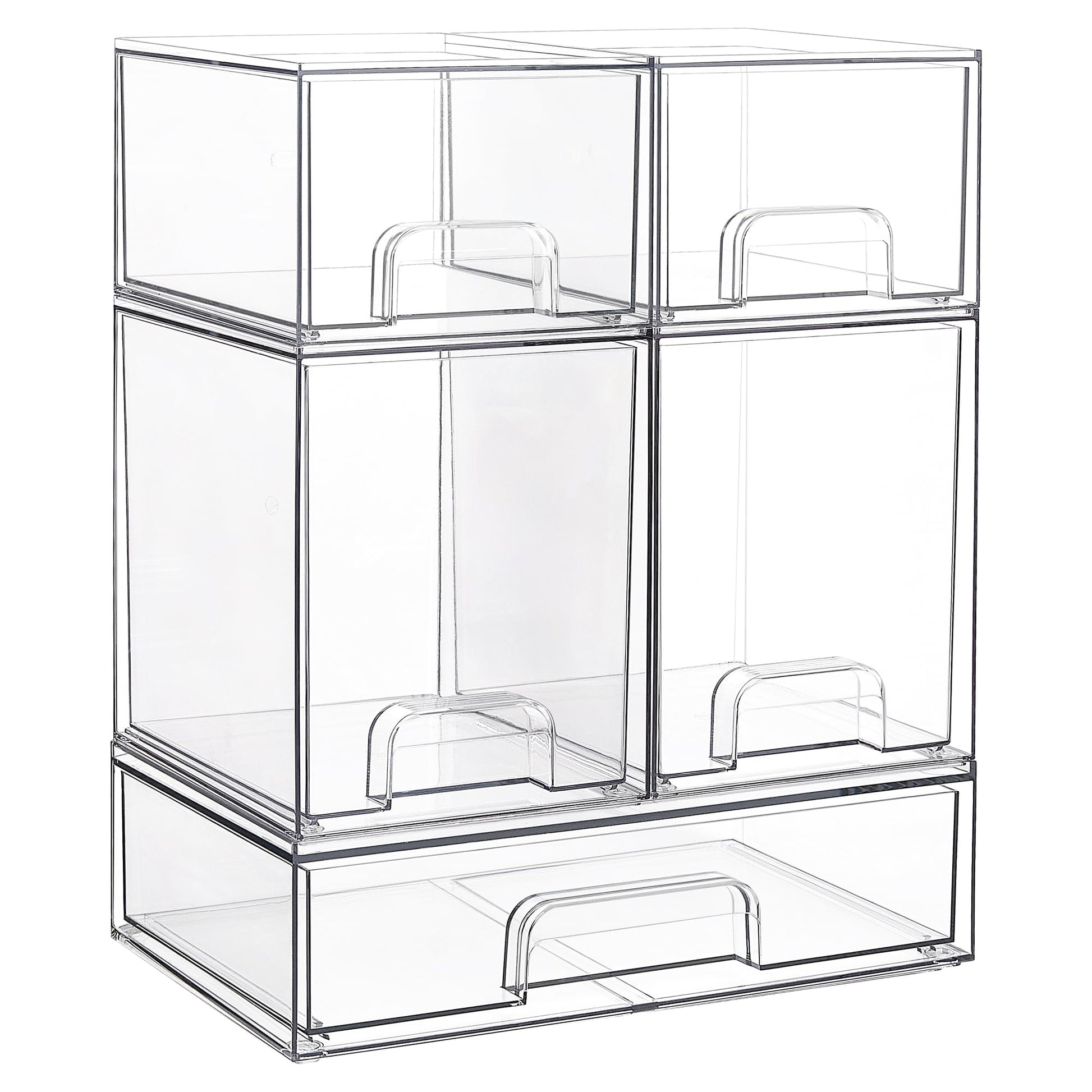 Vtopmart Stackable Storage Drawers Set of 5, Clear Plastic Organizer Bins for Beauty Supplies,Ideal for Vanity, Bathroom,Cabinet,Pantry Organization