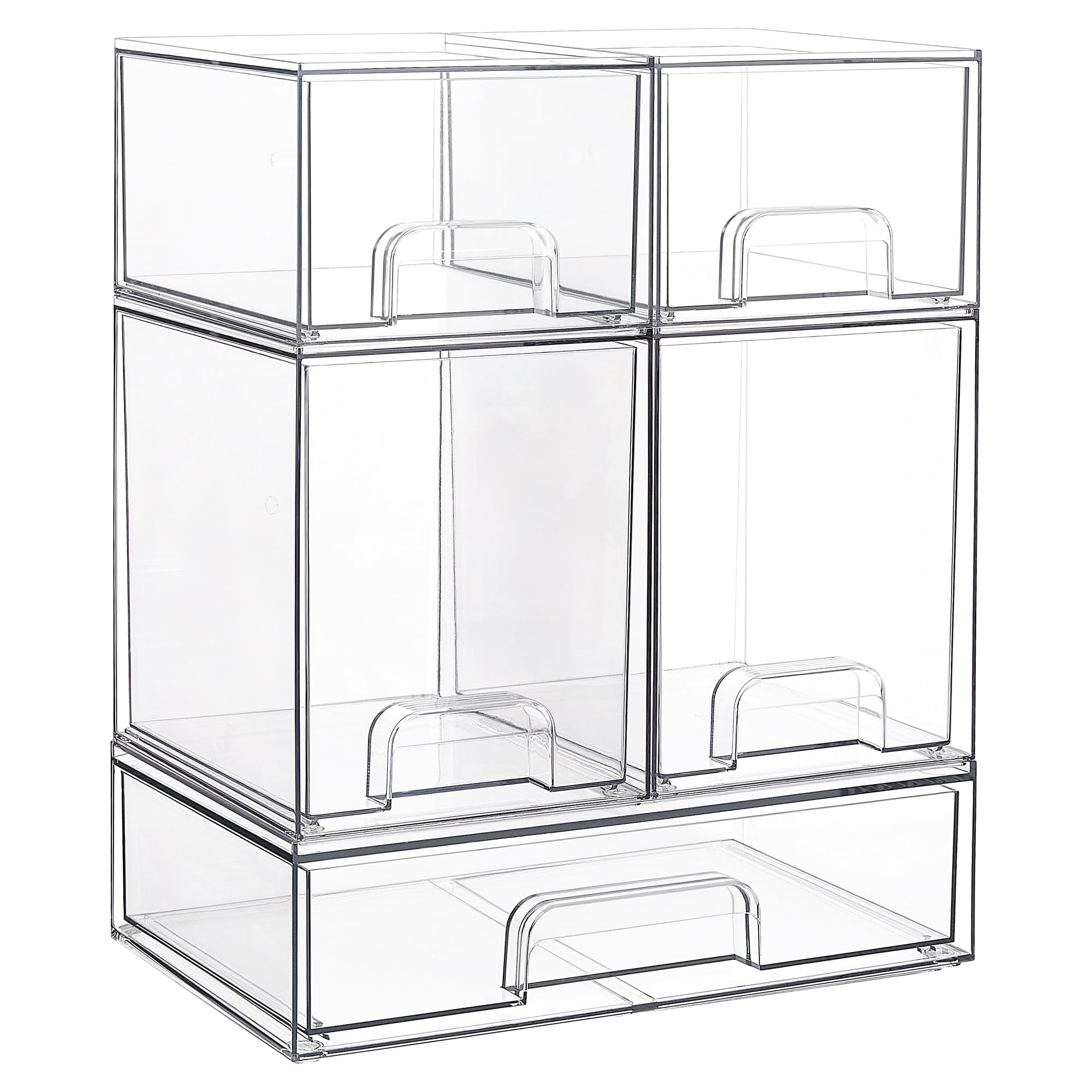 Vtopmart Stackable Storage Drawers Set of 5, Clear Plastic Organizer Bins for Beauty Supplies,Ideal for Vanity, Bathroom,Cabinet,Pantry Organization