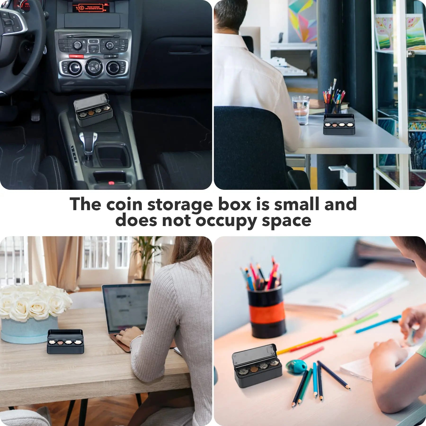SINGARO Coin Holder for Car, Coin Change Organizer Compatible with Coins of Different Sizes, Dash-Mounted Holder Suitable for Most Cars, Trucks(Black)