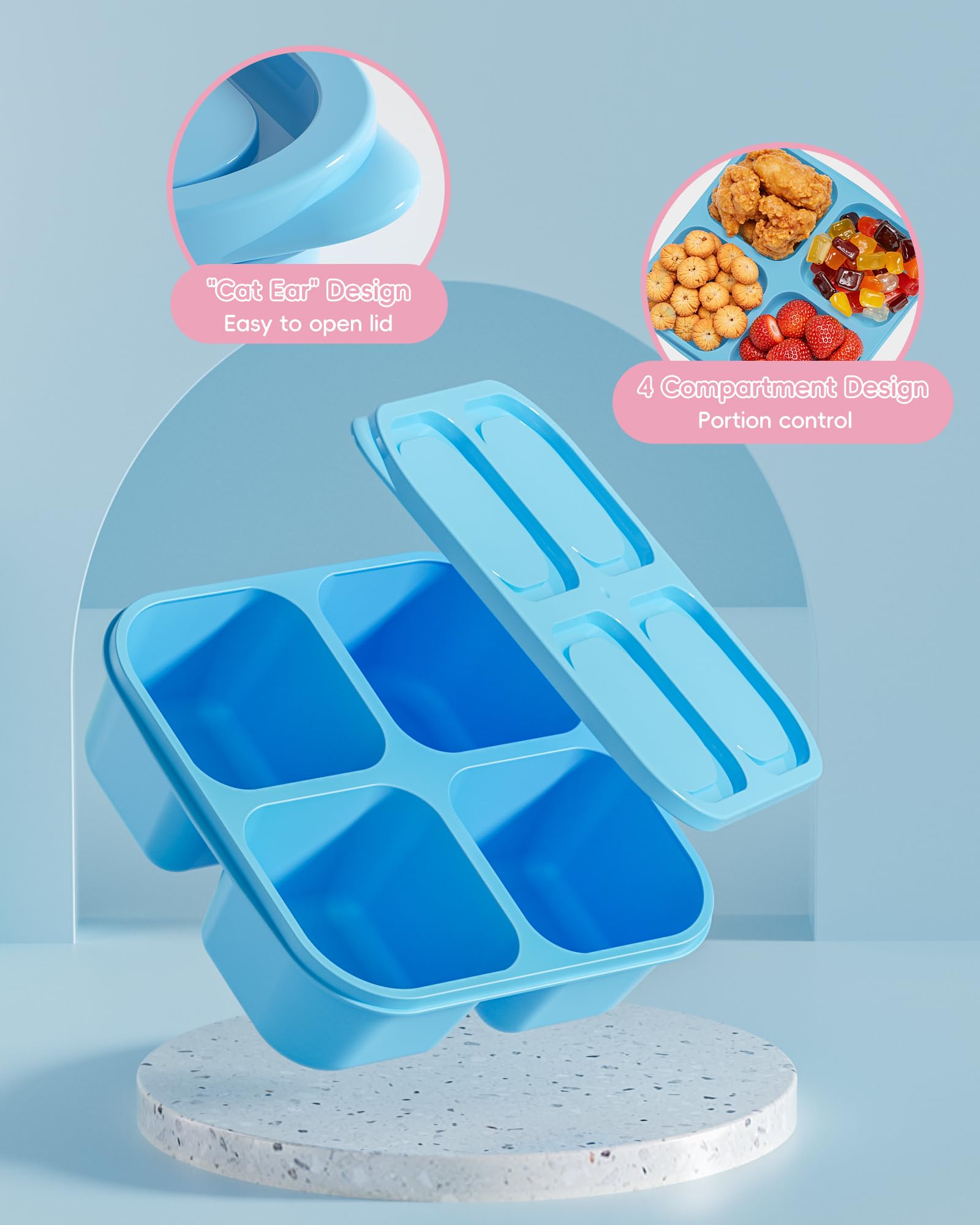 4 Pcs Snack Box Containers Set, Reusable 4 Compartment Lunchable Container with 2Pcs Sauce Containers, Stackable BPA-Free Bento Box for School, Work, Travel (4 Color)