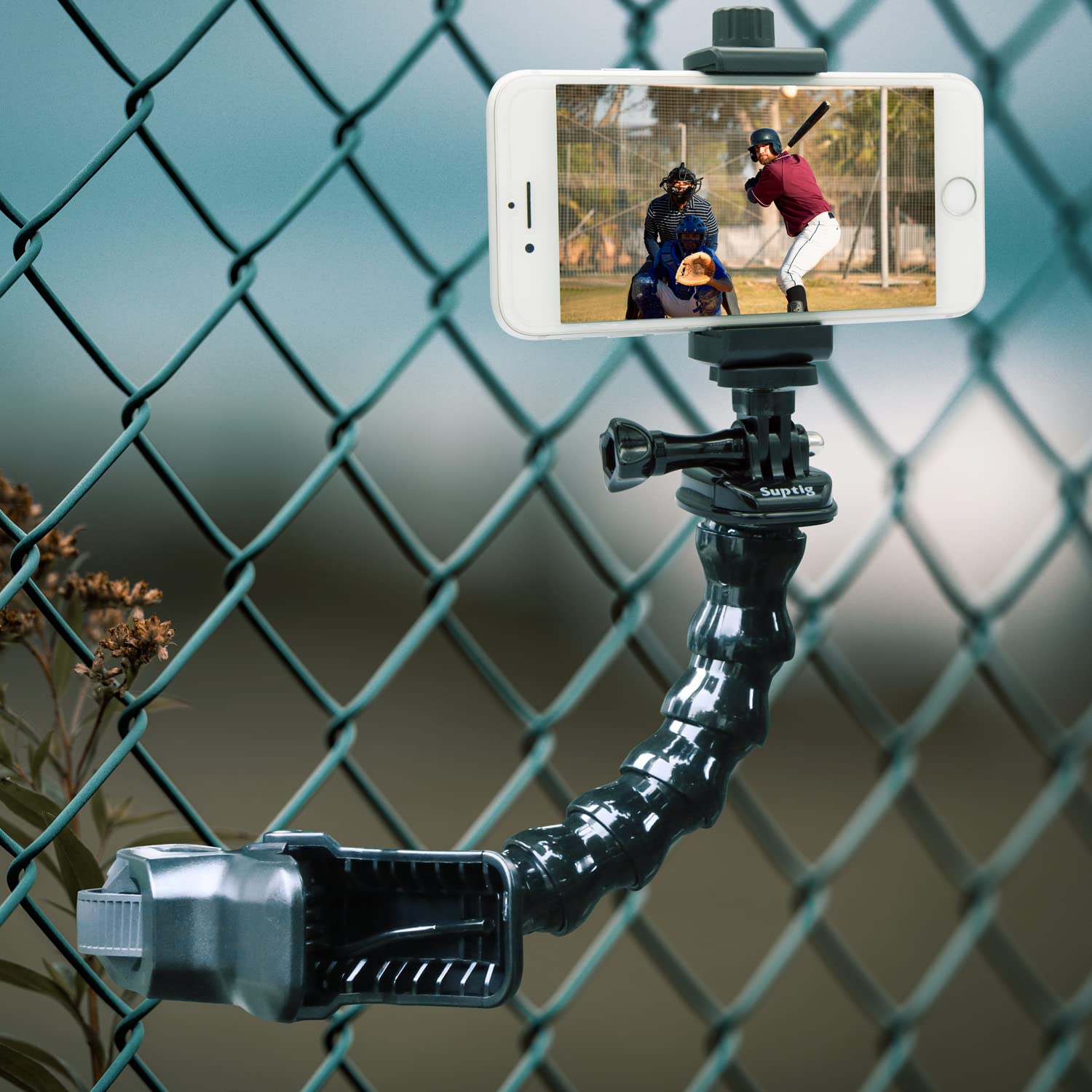 Suptig Phone Holder Desk Gooseneck Mount, Cell Phone Clamp Clip for Pole, Mount Stand, Compatible for iPhone 16 Plus iPhone 15 Pro 14 Plus Xs Max XR X 8 7 6 6s Plus and Other 4-7'' Device