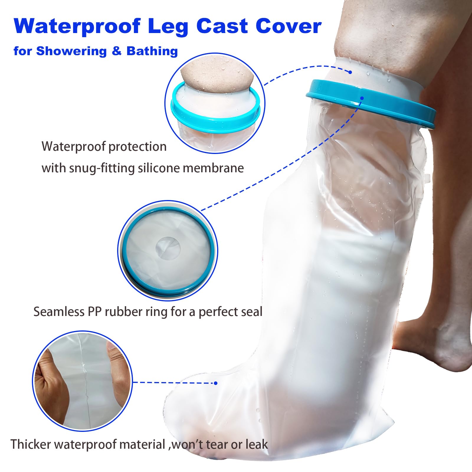 Tideshake - 100% Waterproof Leg Cast Cover for Showering, Reusable Adult Short Leg Cast Protector, Cast Covers for Shower Leg, Cast Bag for Shower, Cast Cover for Showering Foot
