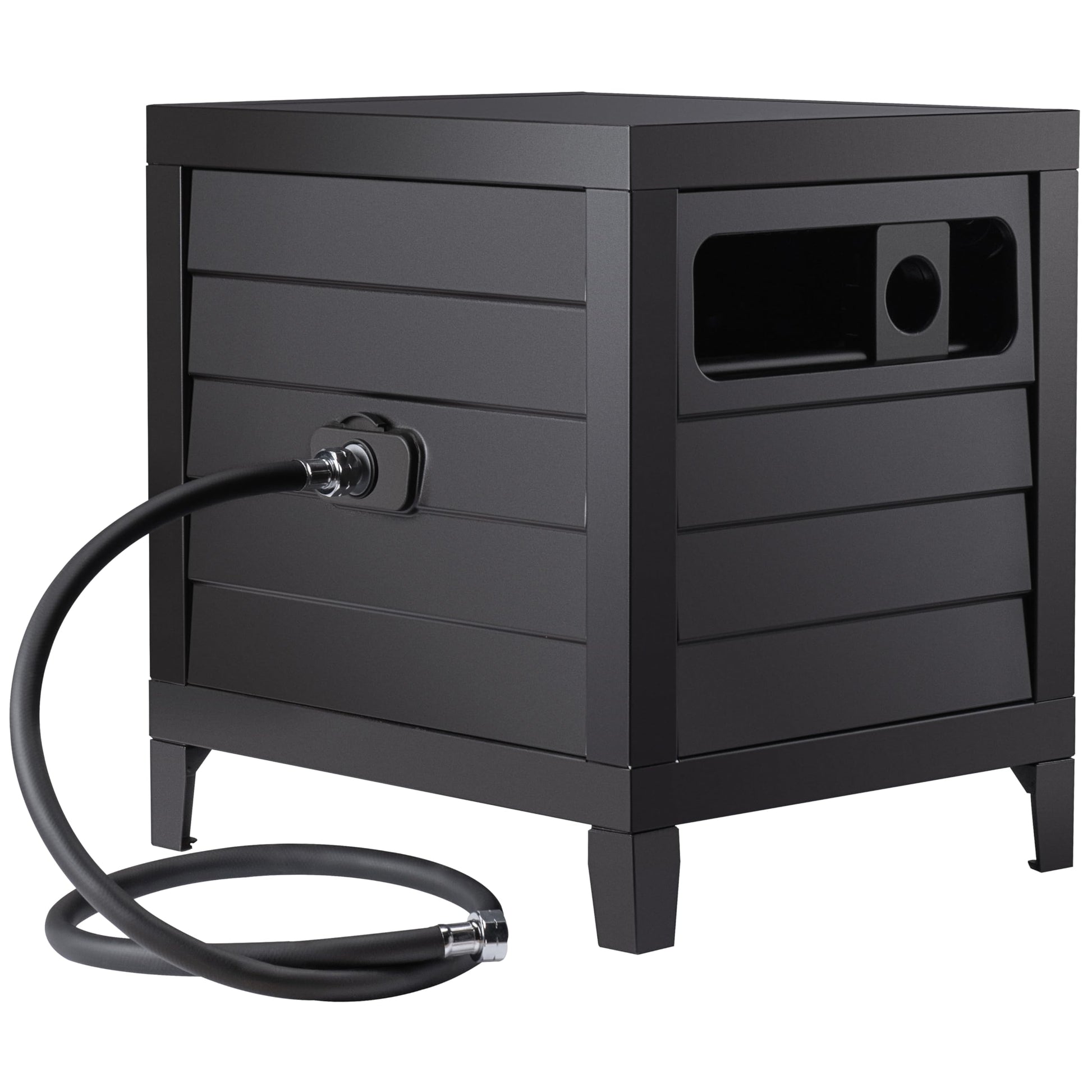 AQUAZILLA Metal Garden Hose Reel Deck box, Durable Steel Garden Hose Storage Box Cabinet, 150ft 5/8" Garden Hose Capacity. - Hose guide Manual Rewind, No-leak aluminum water connections