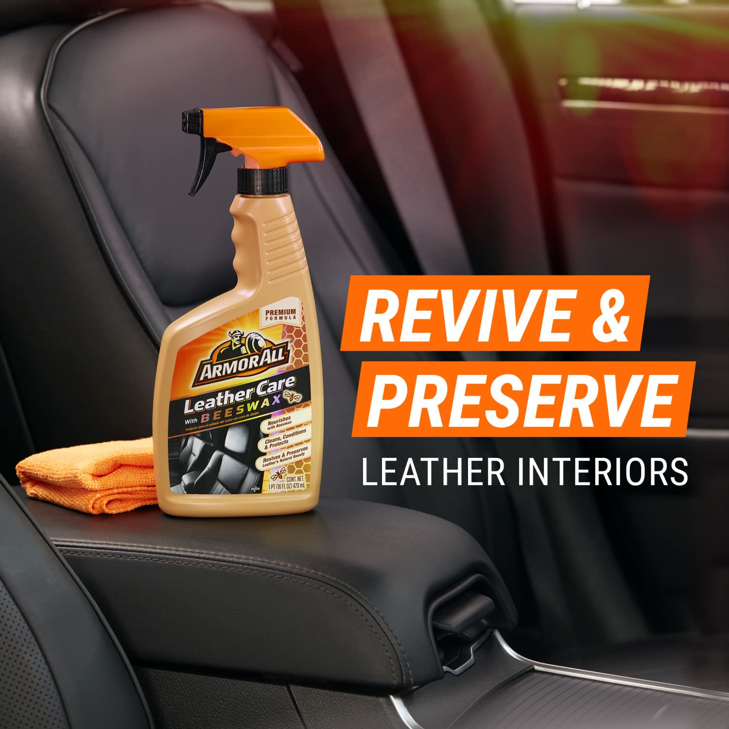 Armor All Car Leather Cleaner Spray, Beeswax Leather Care Spray for Cars, Trucks, Motorcycles, 16 Oz Each