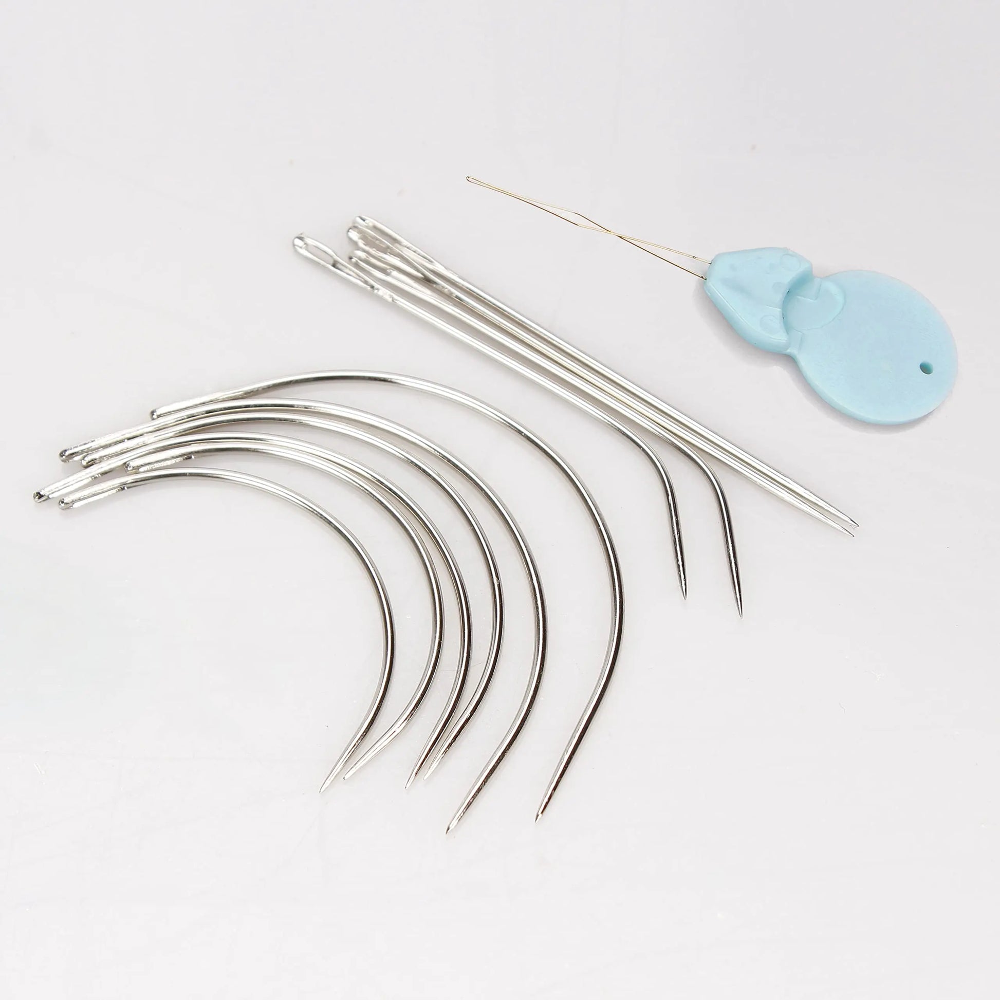Ryalan Weaving Needle Combo Deal Black Thread with 10pcs Needle for Making Wig Sewing Hair Weft Hair Weave Extension, Big Medium and Small C J Shape Curved Needle I Needle (3 Thread Black + 10 Needle)