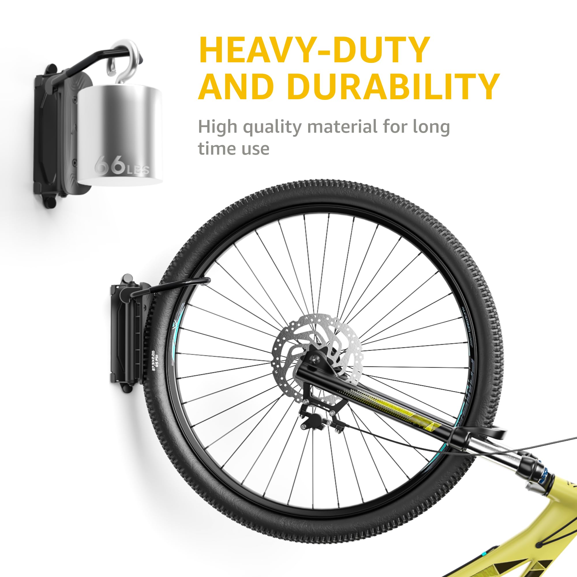 monTEK Swivel Bike Wall Mount, Bike Hangers for Garage, Space-Saving Vertical Bike Rack, Sturdy Bike Storage Rack Holds Up to 66lbs, Easy to Install, 2 Pack