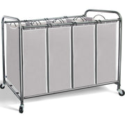 STORAGE MANIAC Laundry Sorter 4 Section, 47.8 Gal (181 L) Laundry Hamper with Wheels, Clothes Divider Basket Sorter, Clothes Separator Hamper Cart with Wheels and Removable Bags, Gray