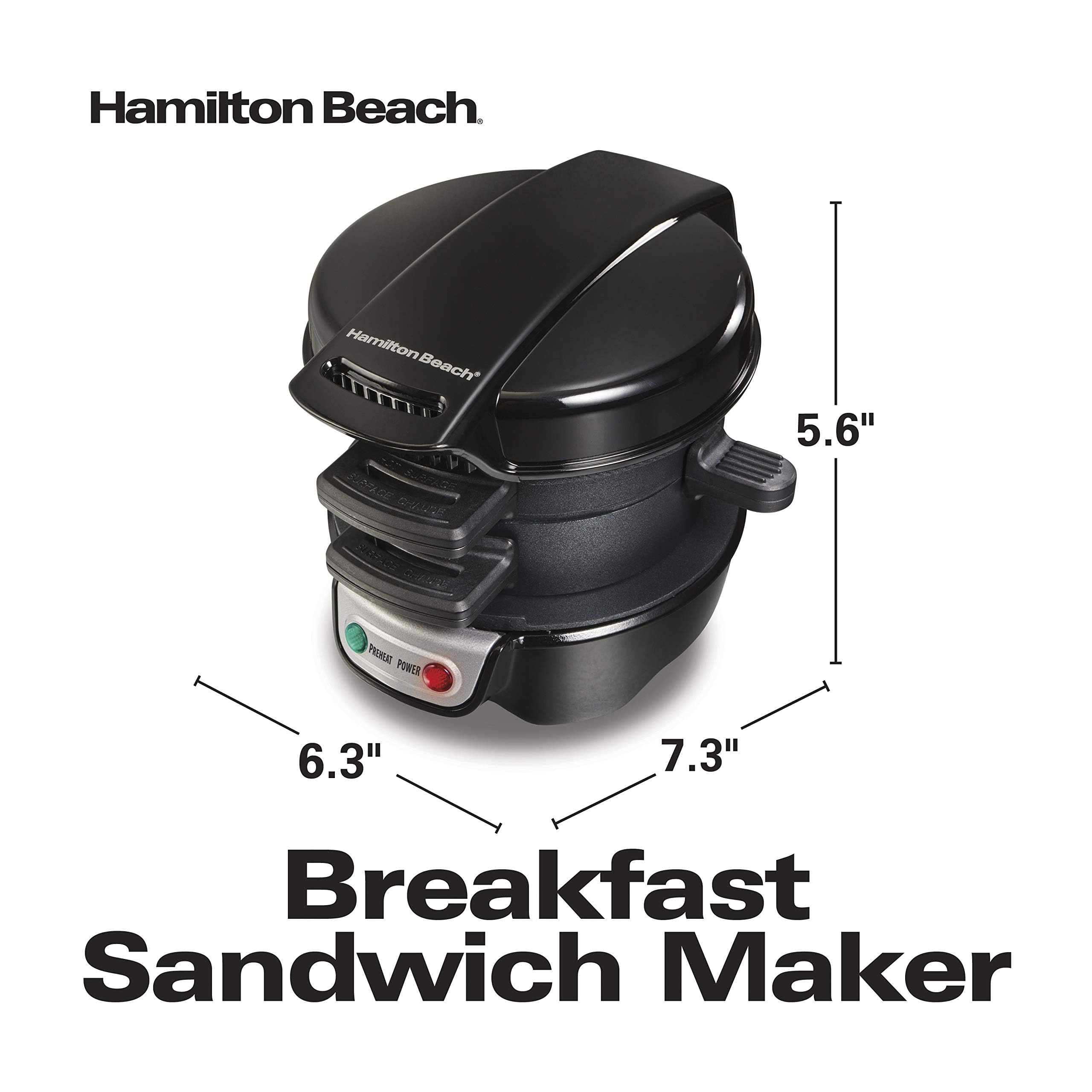 Hamilton Beach Breakfast Sandwich Maker with Egg Cooker Ring, Customize Ingredients, Perfect for English Muffins, Croissants, Mini Waffles, Perfect White Elephant Gifts, Black (25477)