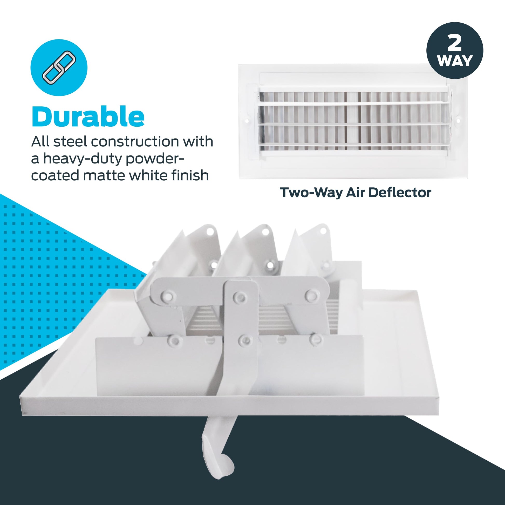 EZ-FLO 10 x 4 Inch (Duct Opening) Air Vent Cover for Wall or Ceiling, Two-Way Ventilation Register, Solid Steel HVAC Register Cover, White, 61609
