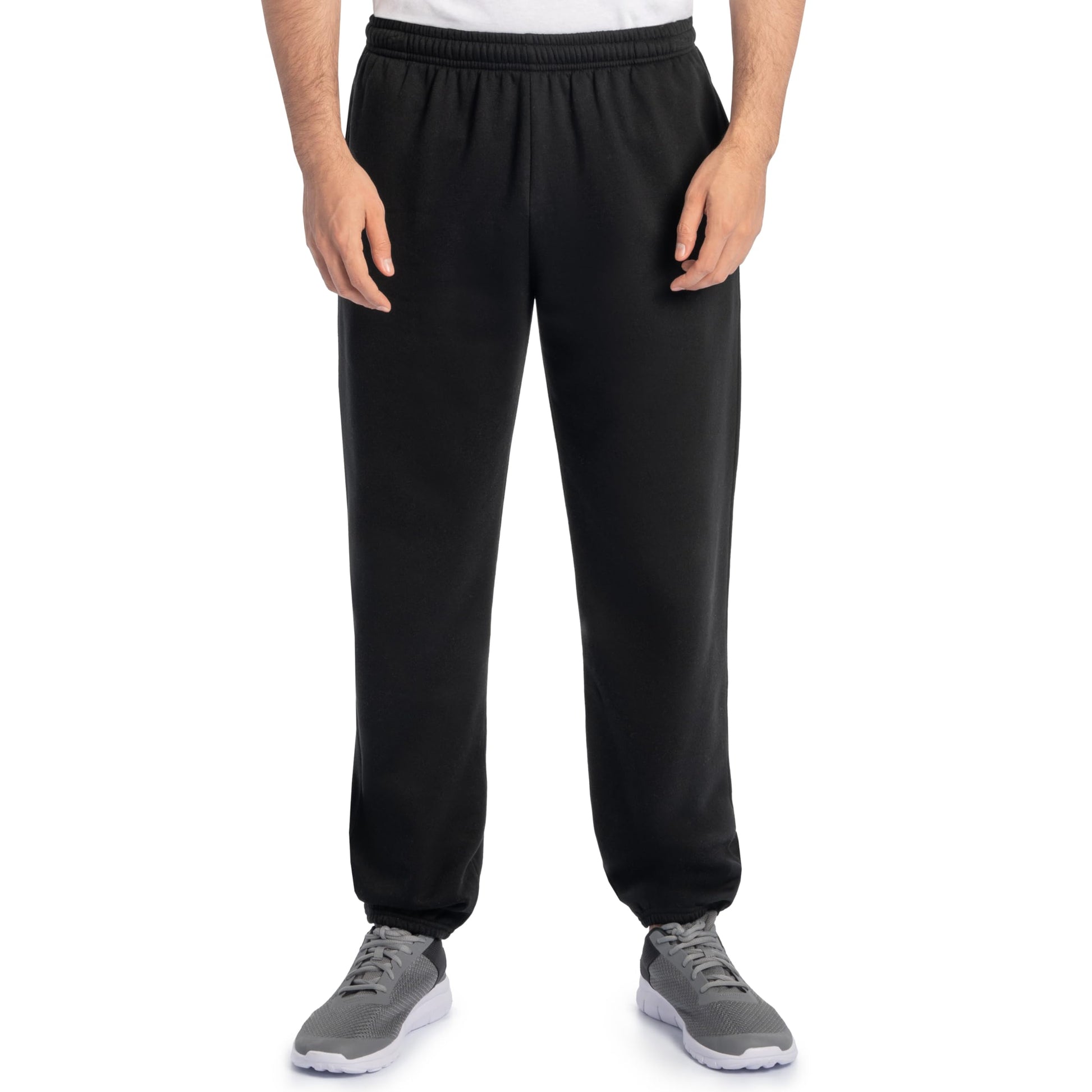Fruit Of The Loom Mens Eversoft Fleece Elastic Bottom With Pockets, Relaxed Fit, Moisture Wicking, Breathable Sweatpants, Black, Large US