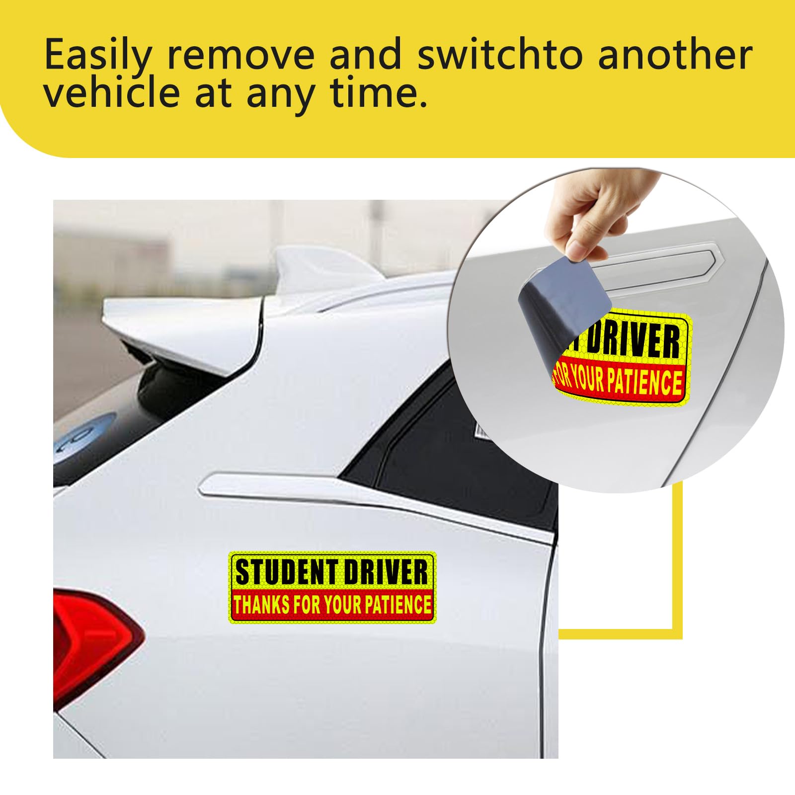 Student Driver Magnet for Car Safety Warning Please Be Patient New Driver Sticker Reusable Movable Reflective Magnetic Black & Red for Car Bumper 3 Pcs