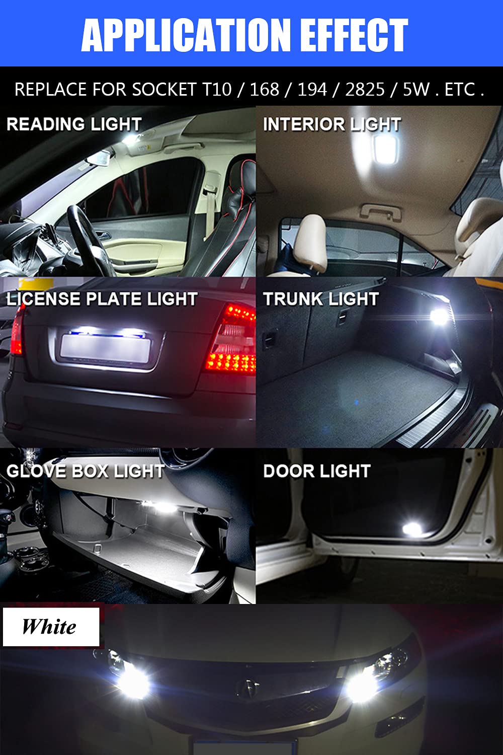 LETINGFAR 194 LED Light Bulb White 6000K Pack of 30, 168 2825 W5W T10 Wedge COB Bulbs Error Free for Car Dome Map Door Courtesy License Plate