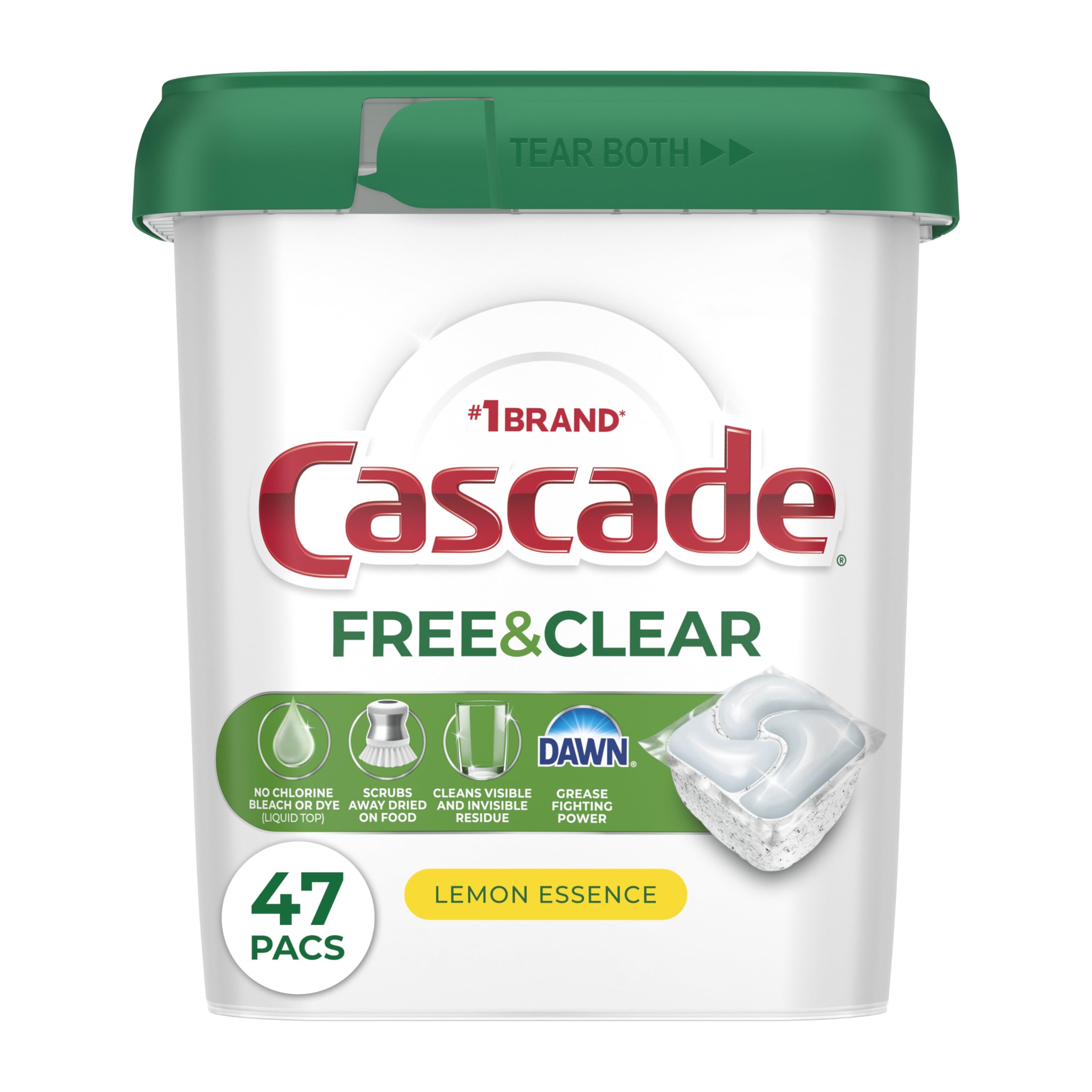 Cascade Free & Clear Spülmaschinen-Tabs, Spülmaschinenreiniger, Spülmittel, Zitronen-Essenz, 47 Stück