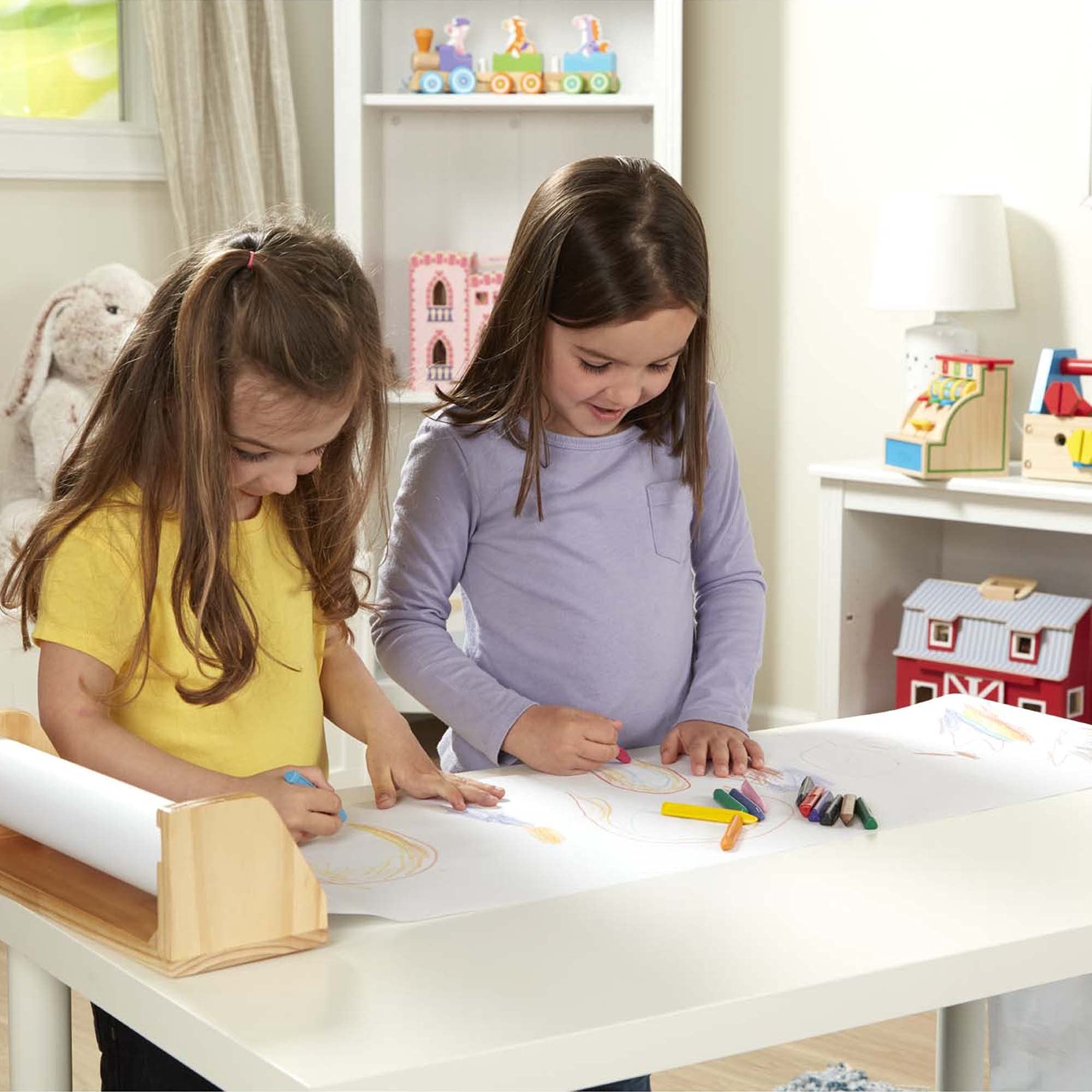 Melissa & Doug Wooden Tabletop Paper Roll Dispenser with White Bond Paper (12 inches x 75 feet)