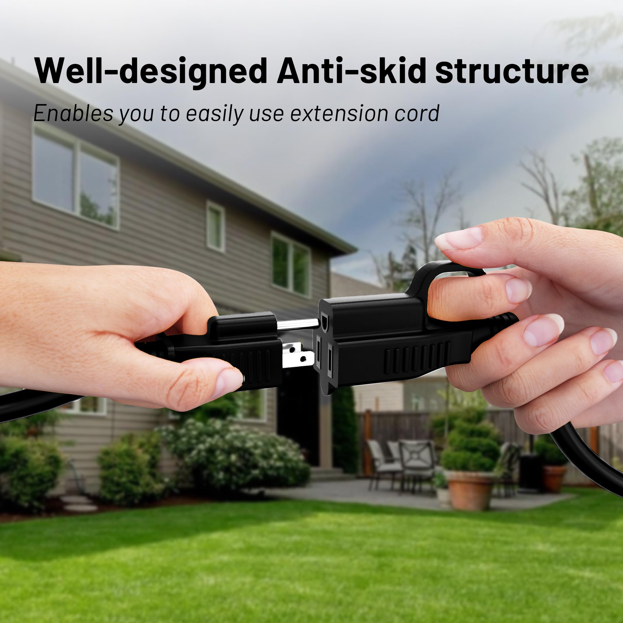 16/3 Black Indoor Outdoor Extension Cord 10 Ft Waterproof, Heavy Duty Extension Cord with 3 Prong Grounded Plug,13A 1625W 16AWG SJTW, Flexible Weatherproof Power Cable for Offices, Gardens and Lawns