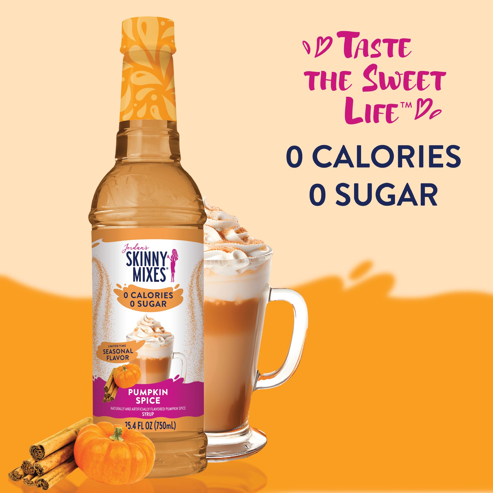 Jordan's Skinny Syrups Sugar Free Coffee Syrup, Pumpkin Spice Flavor Drink Mix, Zero Calorie Flavoring for Chai Latte, Protein Shake, Food & More, Gluten Free, Keto Friendly, 25.4 Fl Oz, 1 Pack