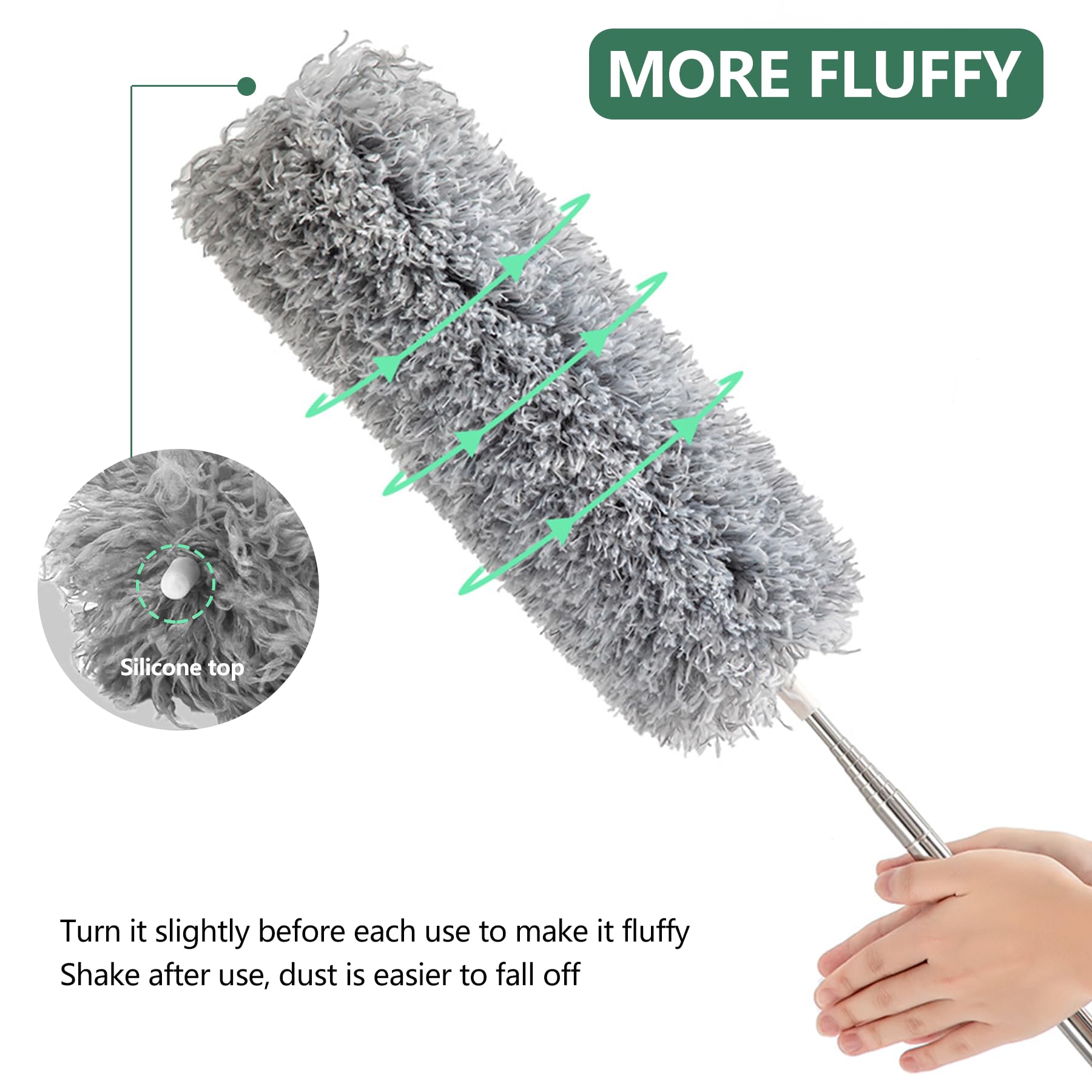SetSail Extra-Long Dusters with Extension Pole 100-inch for Cleaning, Bendable Microfiber Head Washable Ceiling Fan Duster for High Ceilings, Furniture
