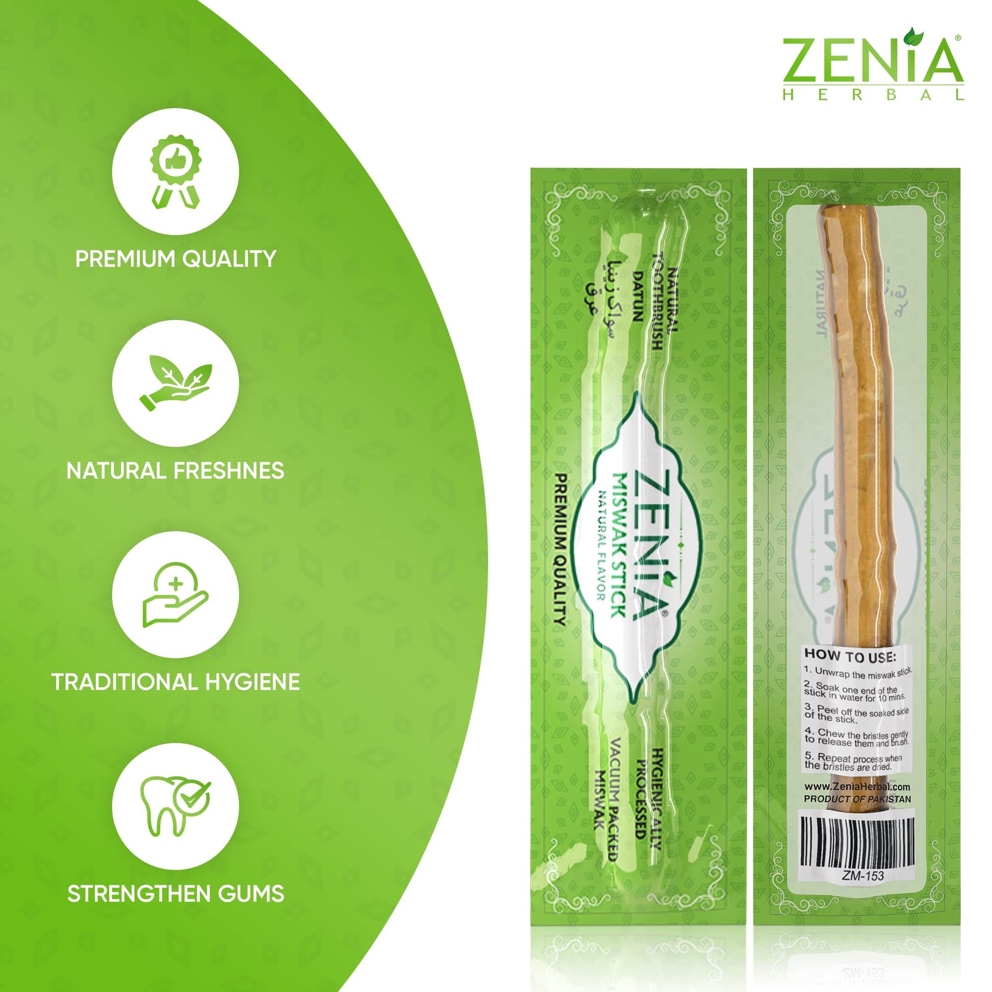 Zenia Sewak Natural Miswak Toothbrush - Vacuum Sealed Natural Flavor Traditional Peelu Toothbrush Stick - for Healthy Gums, Teeth, and Fresher Breath (Pack of 3)