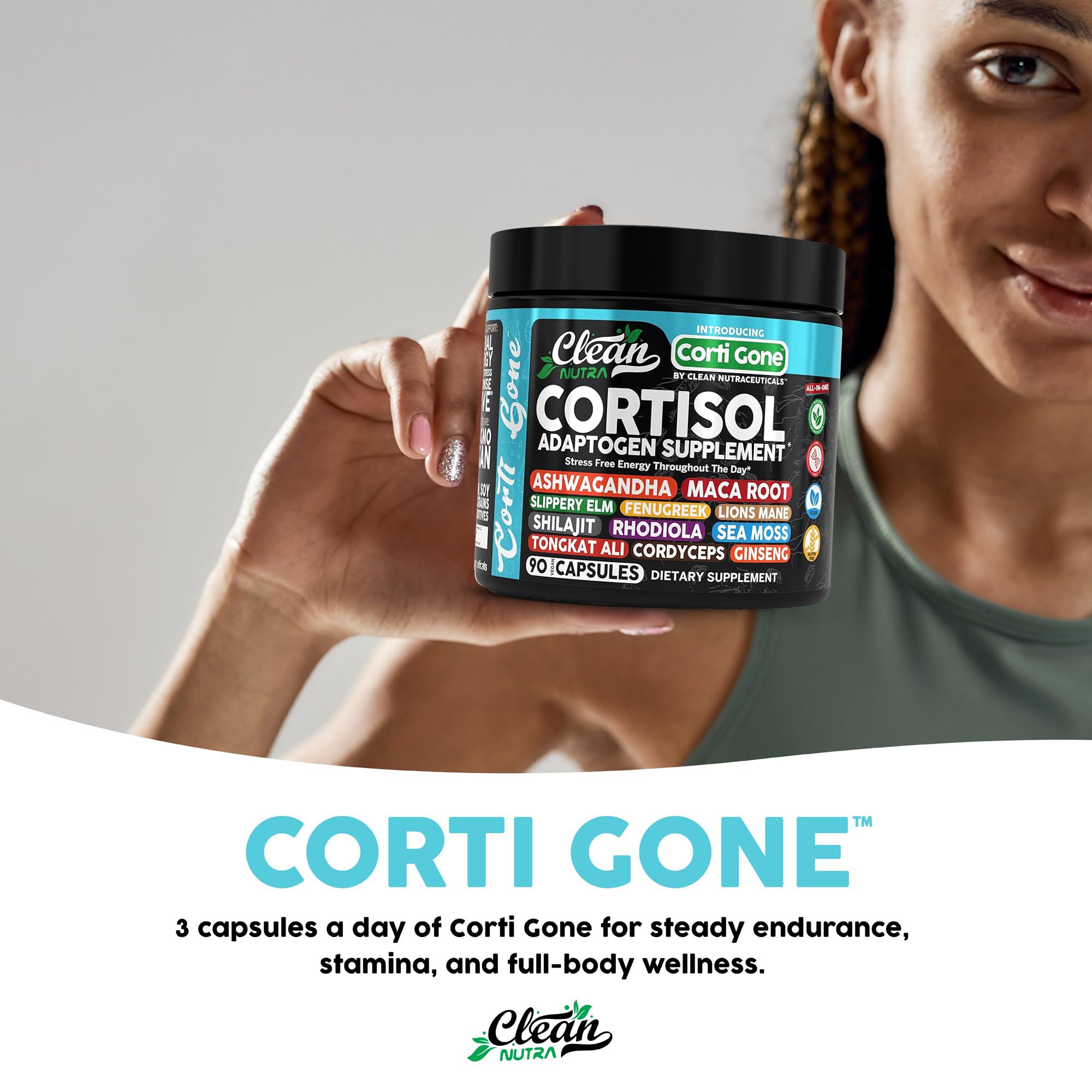 Clean Nutra Cortisol Supplements For Women | Maca Root Ashwagandha Cortisol Detox Manager Reducer + Slippery Elm Fenugreek Lions Mane Shilajit Rhodiola Sea Moss Tongkat Ali Cordyceps Ginseng Beet Root