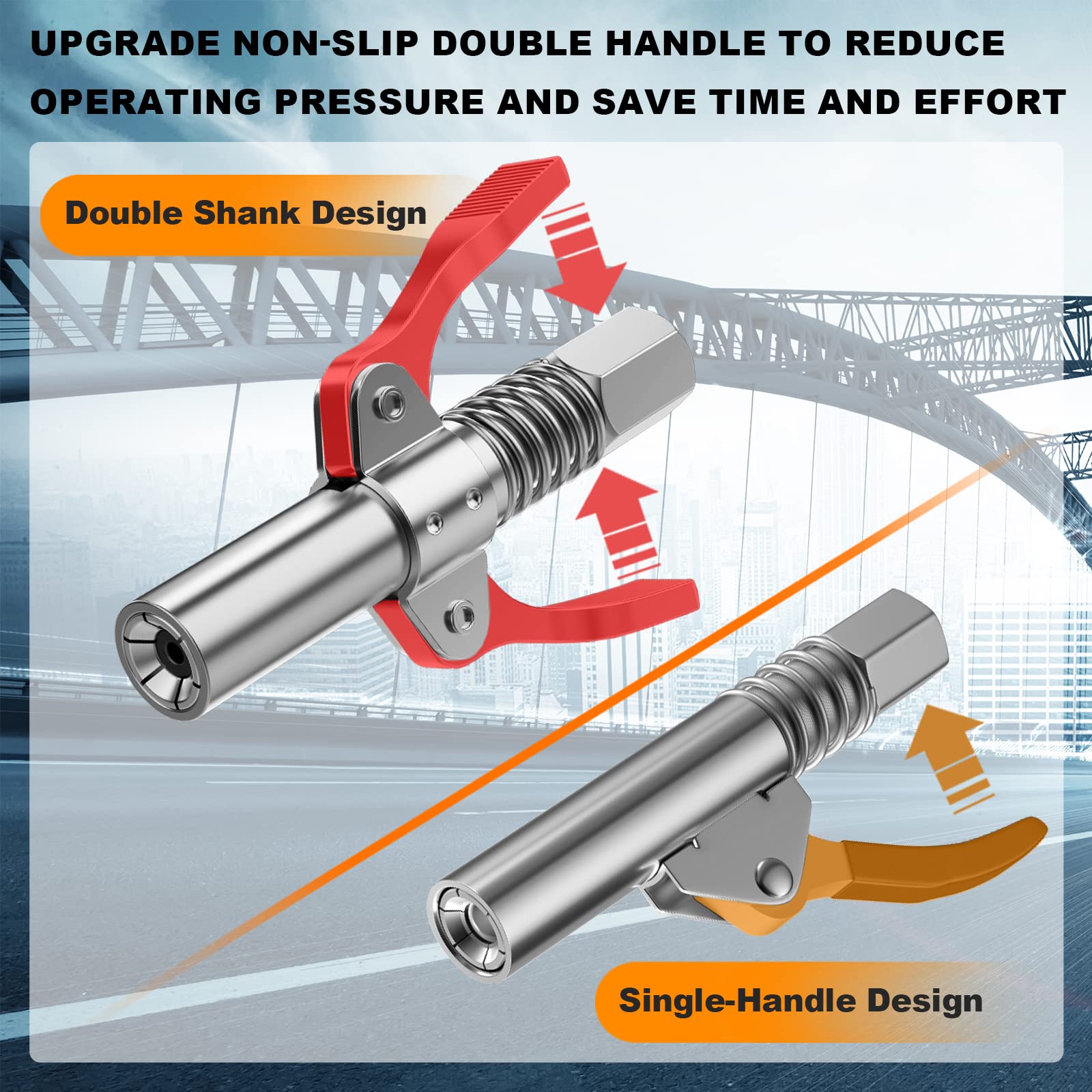 AKEOIL Grease Gun Coupler, Grease Joint Fittings, 12000PSI High Pressure Grease Nozzle Fittings, Compatible With All 1/8" NPT Grease Guns, For greasing all machinery and equipment filling