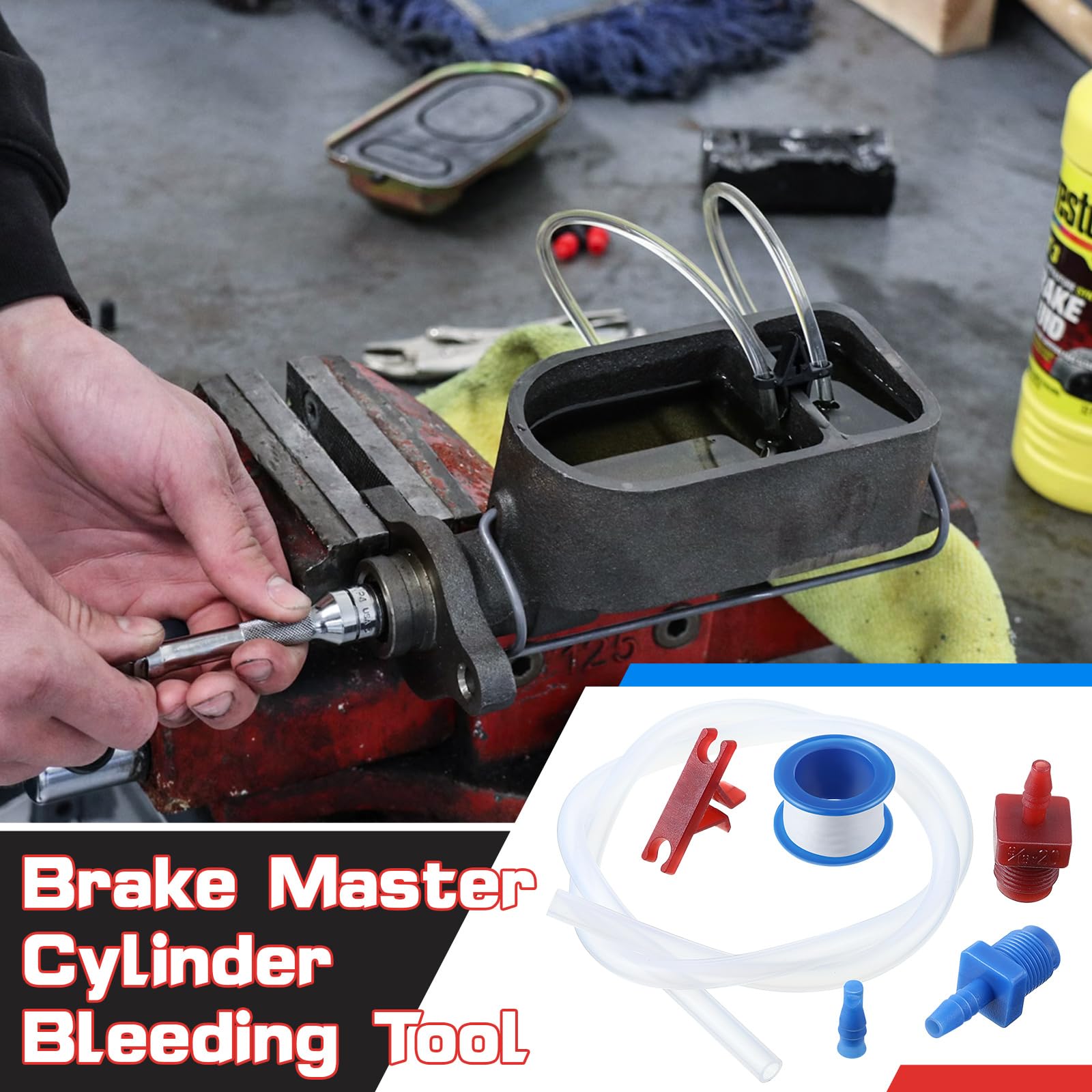 Enhon Master Cylinder Bleeder Kit Replacement for 14151, 22 inch Hose, Clip, SAE and Metric Fittings Universal Fit, Complete Brake Bleeder Kit with PTFE Tape