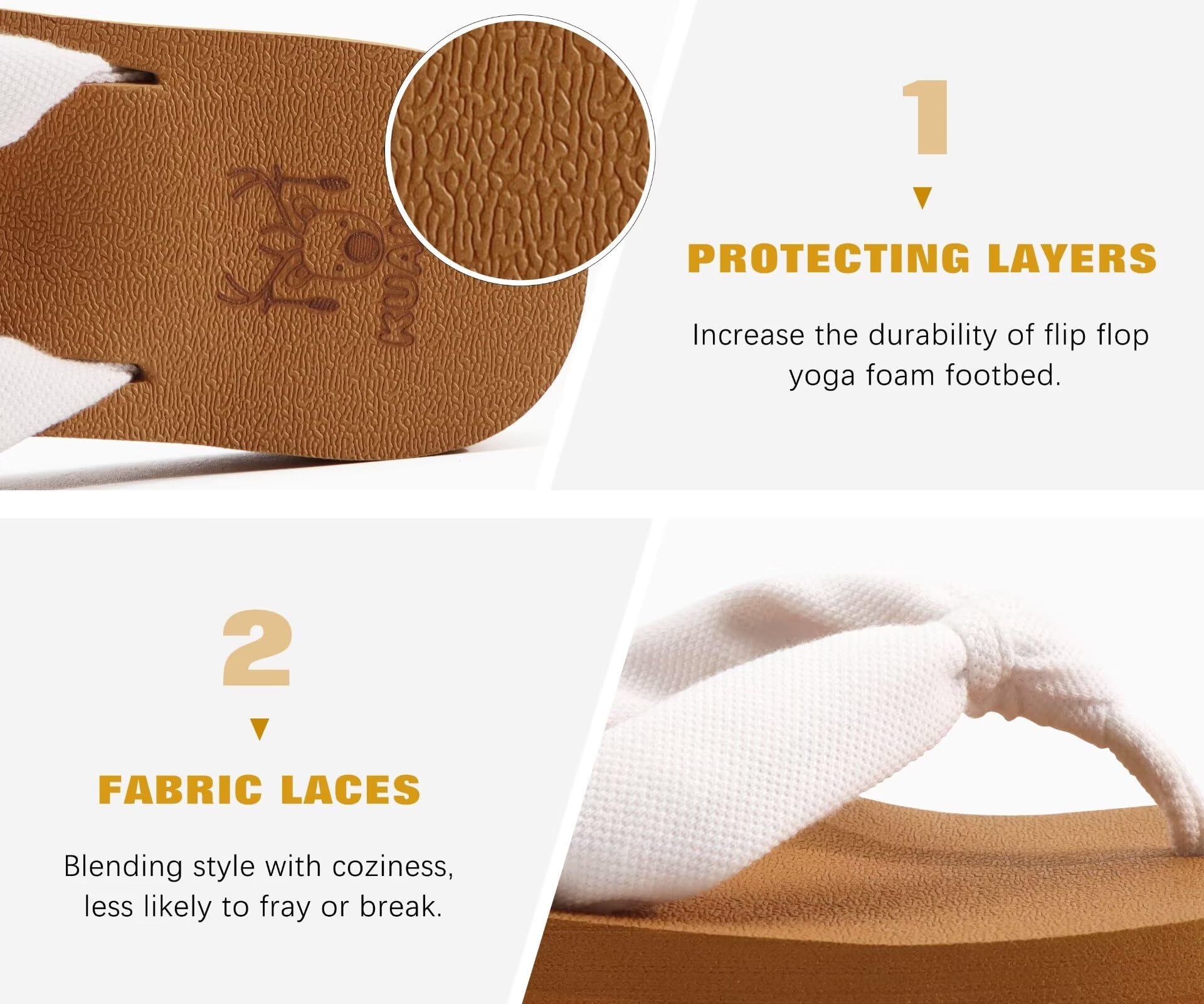 KuaiLu Flip Flops Women Arch Support Yoga Mat Comfortable Summer Beach Walking Thong Cushion Sandals Slip on Outfits Travel Essentials Orthotic Slides Indoor Outdoor Slippers Shoes White Khaki Size 8