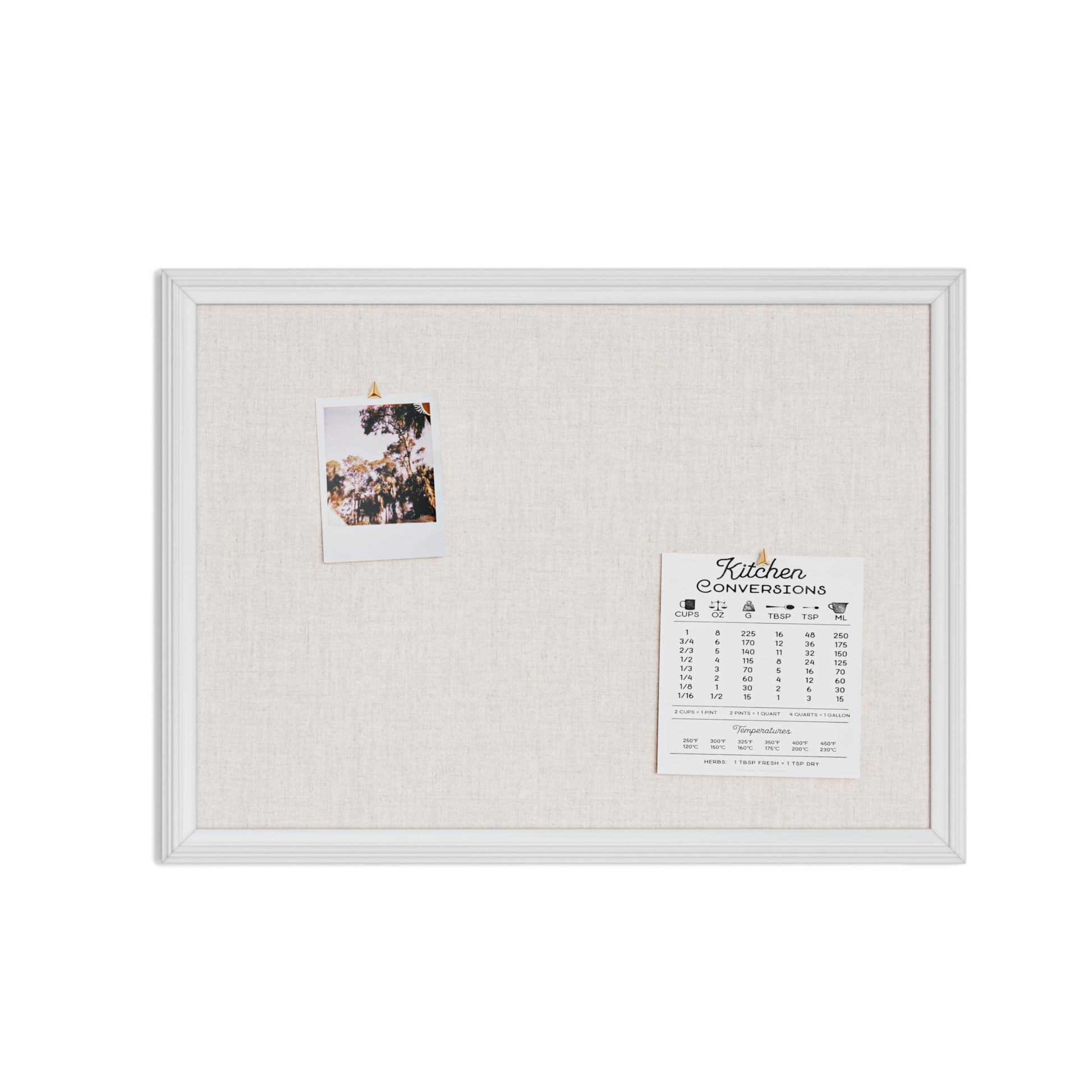 U Brands Farmhouse Linen Bulletin Board, 23"x17", White Wood Style Frame, Industrial Grade Pinning Surface