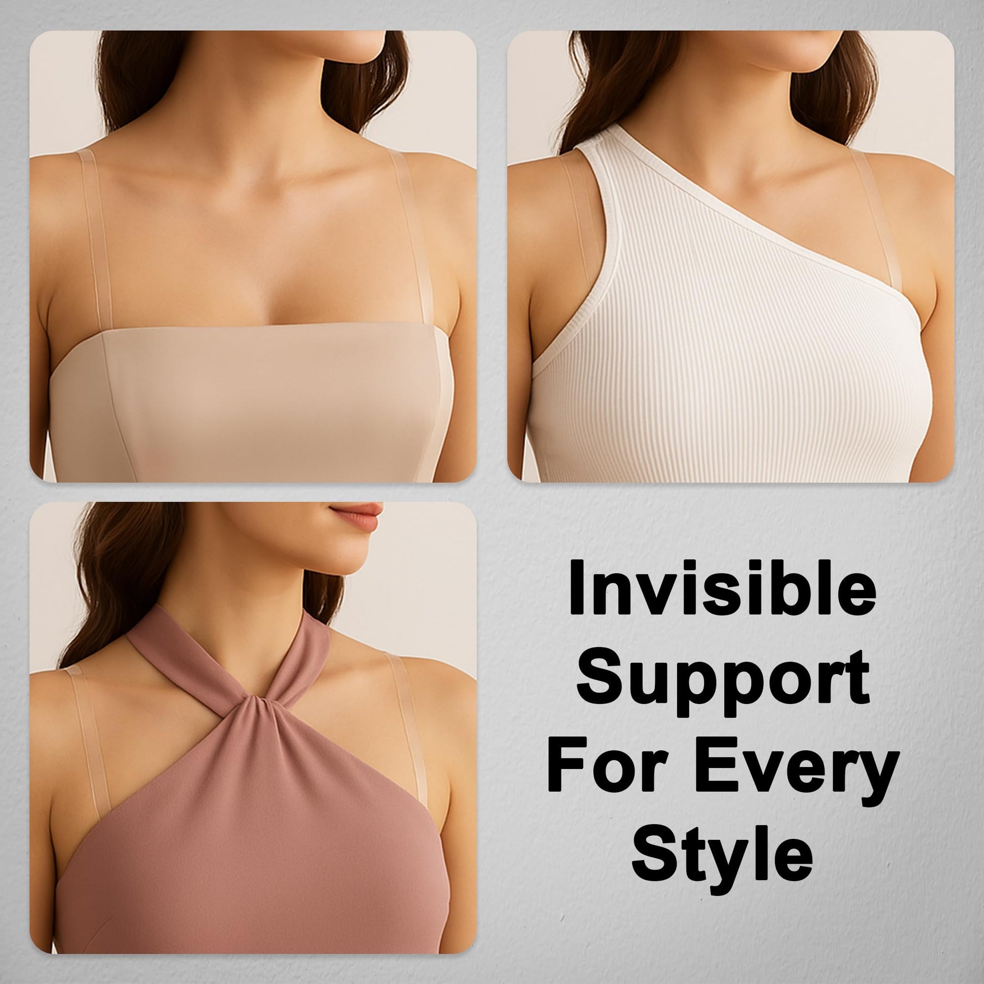 Fashion First Aid Clearly Gone Invisible Clear Bra Straps for Women – 3/4 Inch Wide with Metal Hooks – Adjustable Transparent Strap Pair for Strapless and Convertible Bras