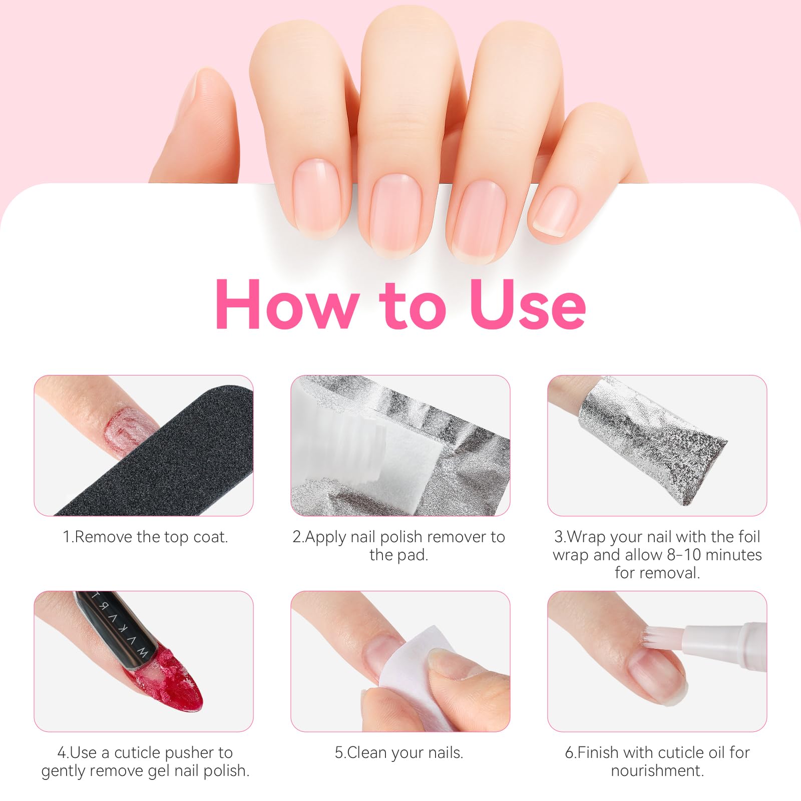 Makartt Nail Polish Remover - 100pcs Nail Foil Wraps for Soak Off Gel Polish Remover, with 1.18inch Pre-attached Lint Free Cotton Pads For Nails, Non Acetone Nail Polish Remover
