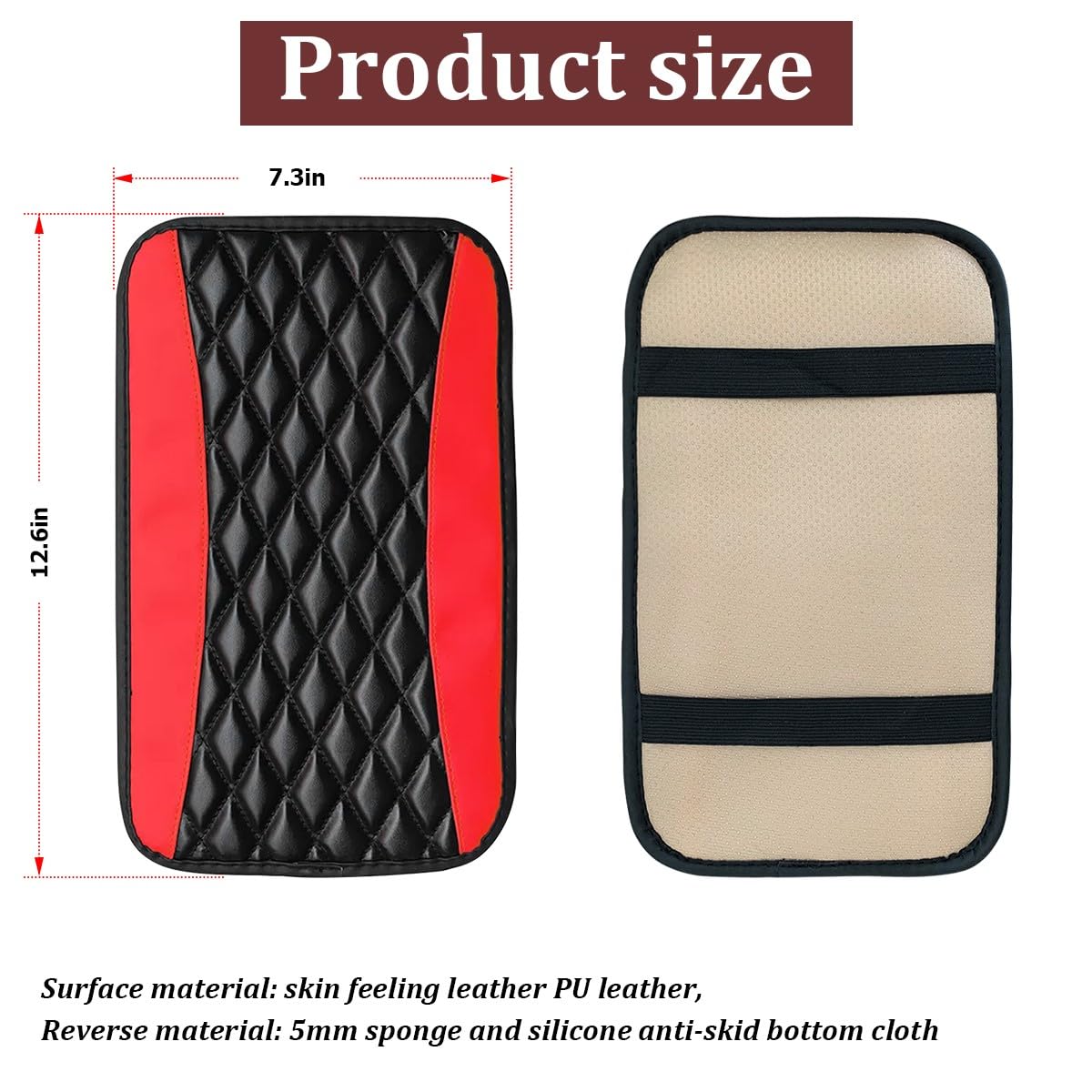 Car Center Console Cushion Pad, Universal Leather Waterproof Armrest Seat Box Cover Protector,Comfortable Car Decor Accessories Fit for Most Cars, Vehicles, SUVs (Red)