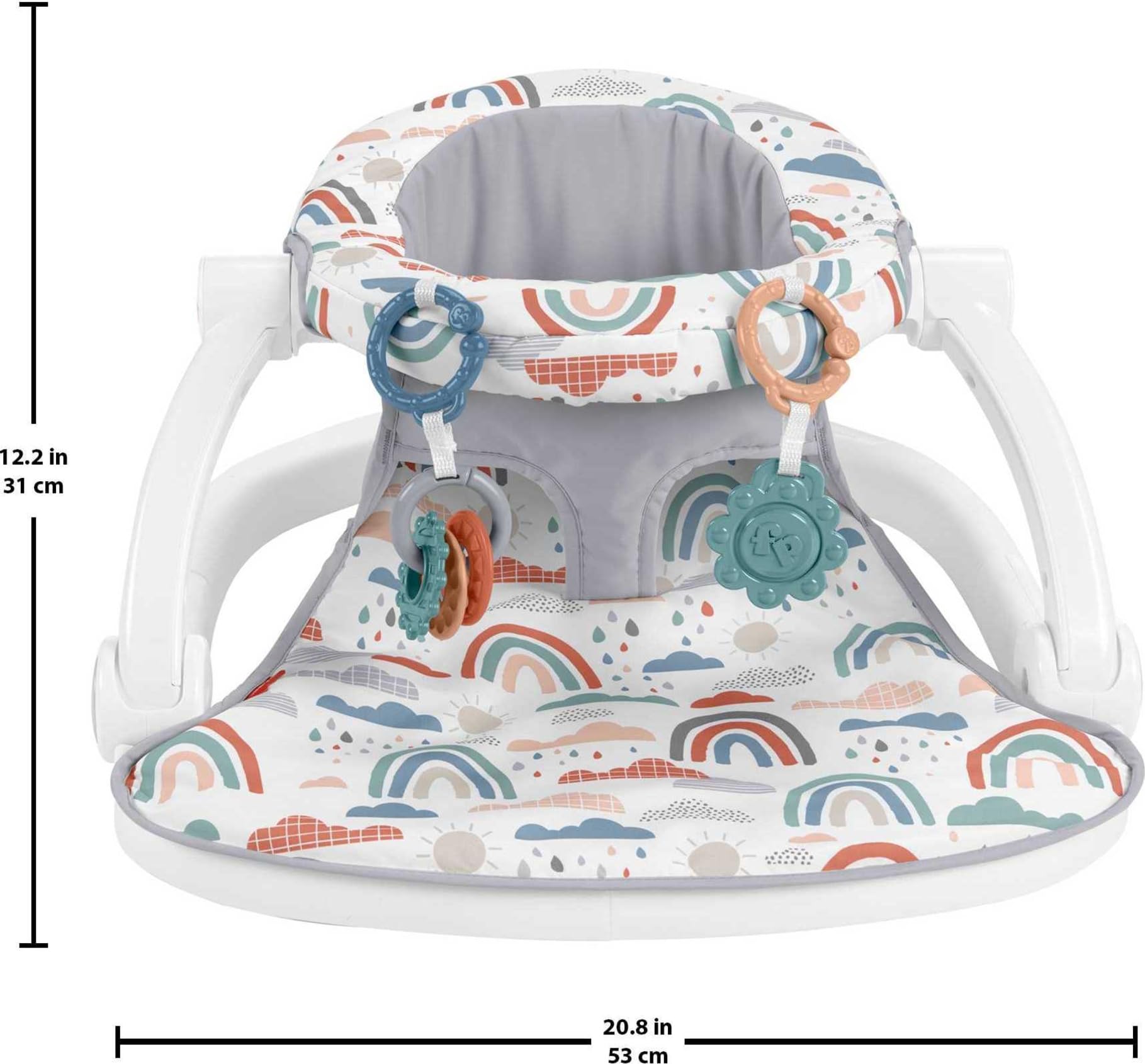 Fisher-Price Portable Baby Chair Sit-Me-Up Floor Seat with Developmental Toys & Machine Washable Seat Pad, Rainbow Showers